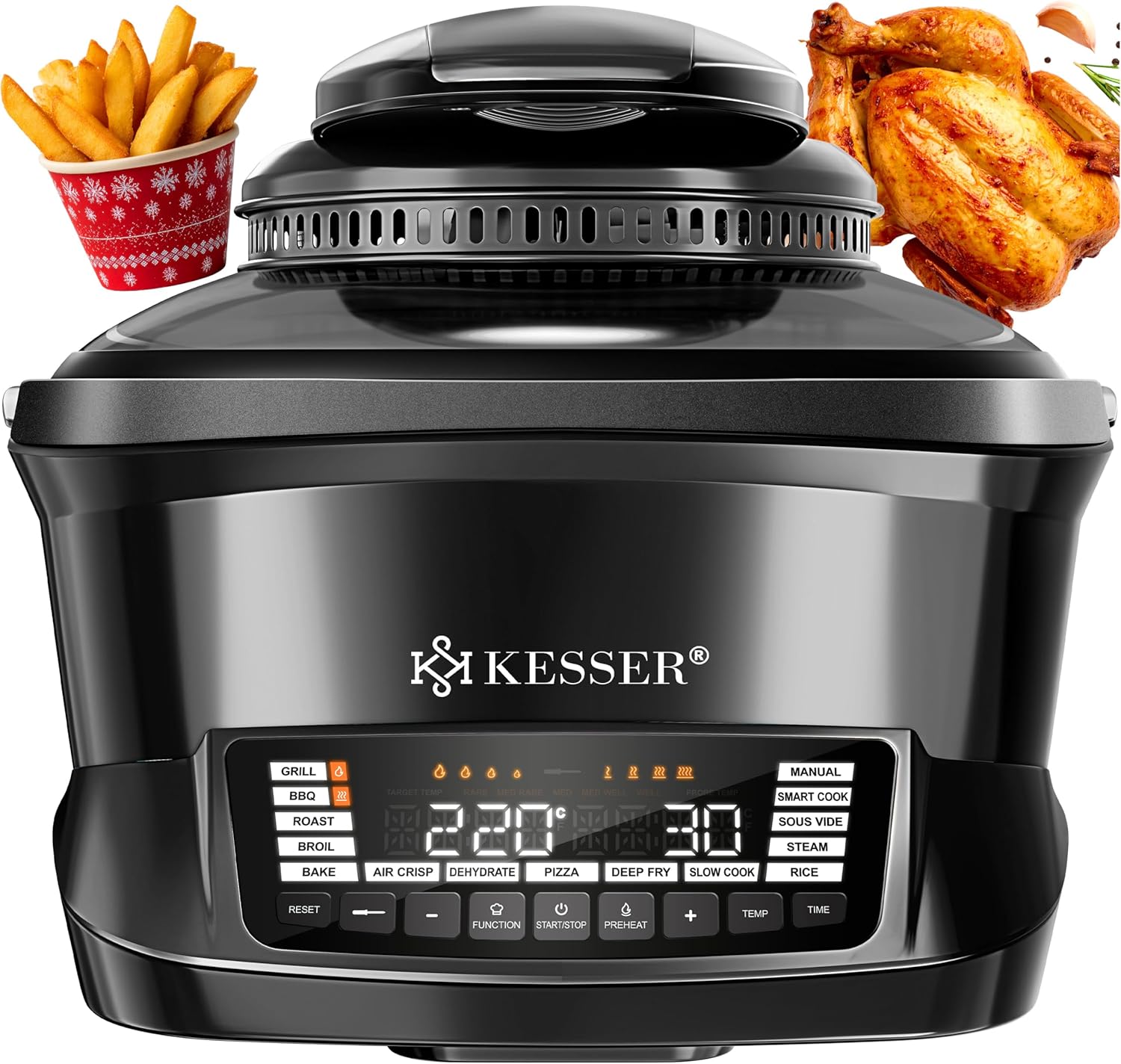 KESSER® Multikocher mit Heißluftfritteuse 8L & 16 Programme Küchengerät - Grillen, Backen, Schmoren, Dampfgaren Vorheiz- & Warmhaltefunktion Reiskocher Slow Cooker, Joghurtbereiter