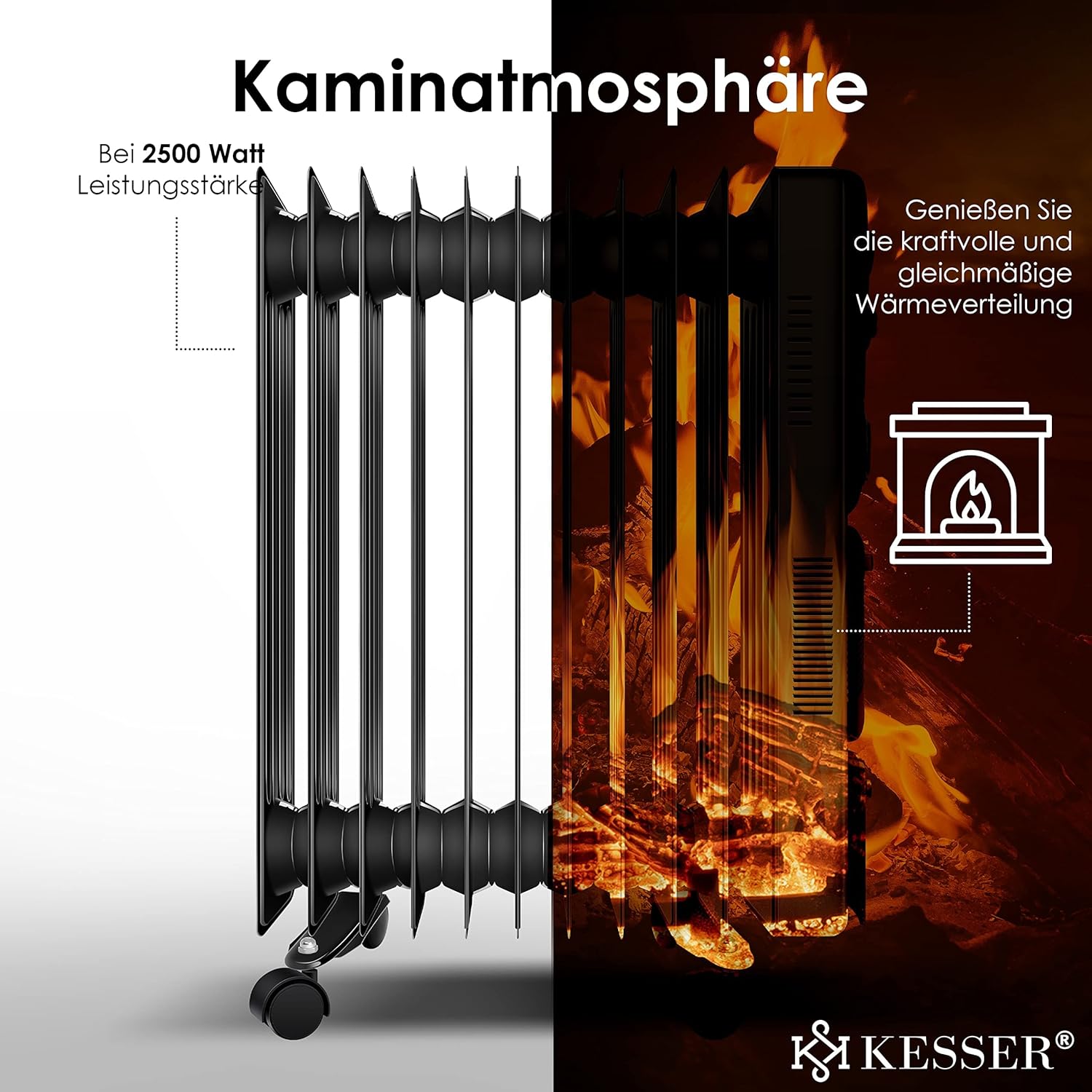 KESSER® Ölradiator Elektrische Heizung mit 11 Rippen 2500W + Lüfter Öl Radiator Elektroheizung Mobil Timer Abschaltautomatik stufenlose Temperaturregelung Überhitzungsschutz — Ansicht 4