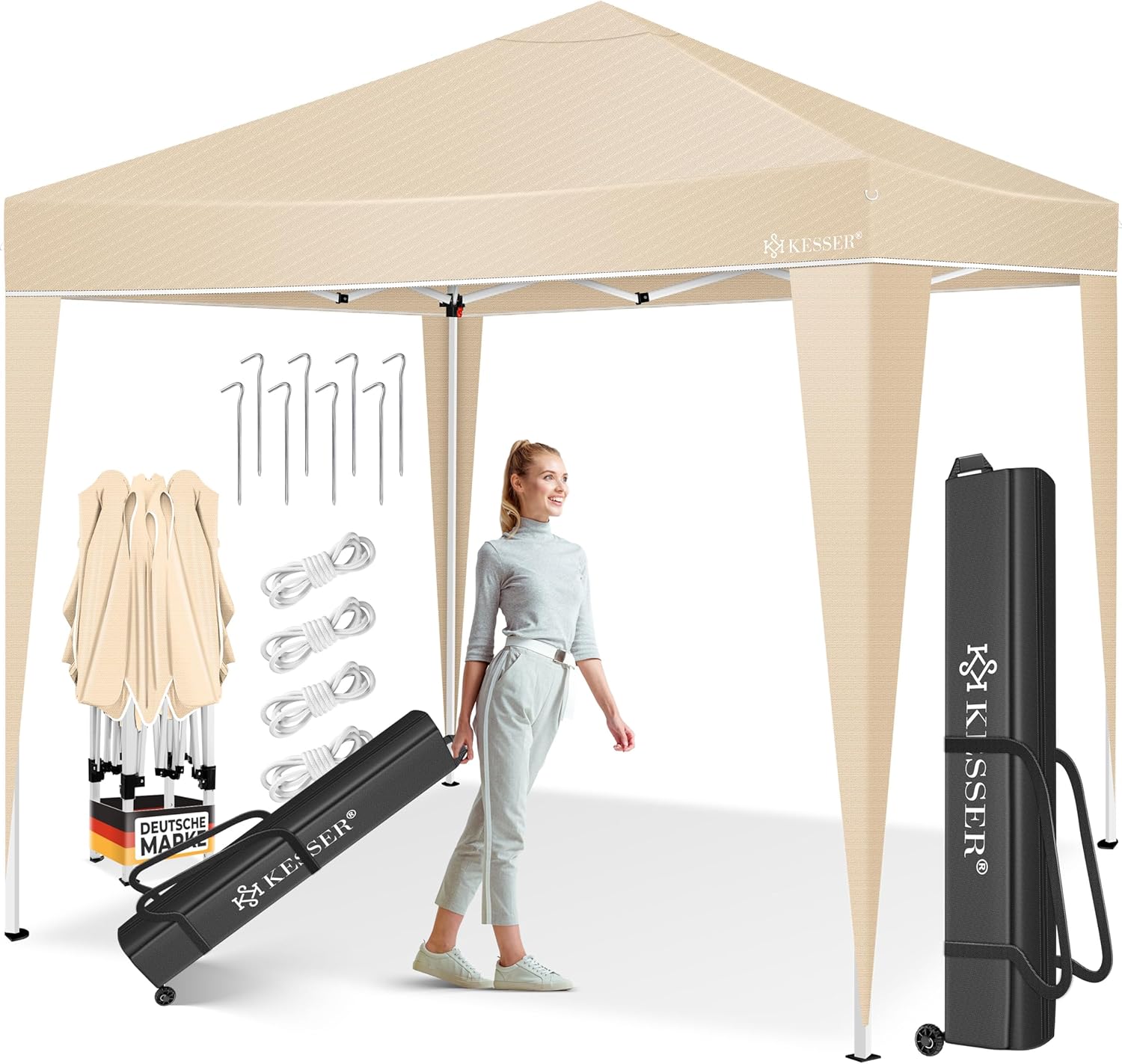 KESSER® Pavillon Faltpavillon 3x3m | Pop-Up Gartenpavillon Höhenverstellbar Stabil Wasserdicht Winterfest | Partyzelt Festzelt UV-Schutz 50+ inkl. Tasche mit Rollen & Bodenanker | Beige
