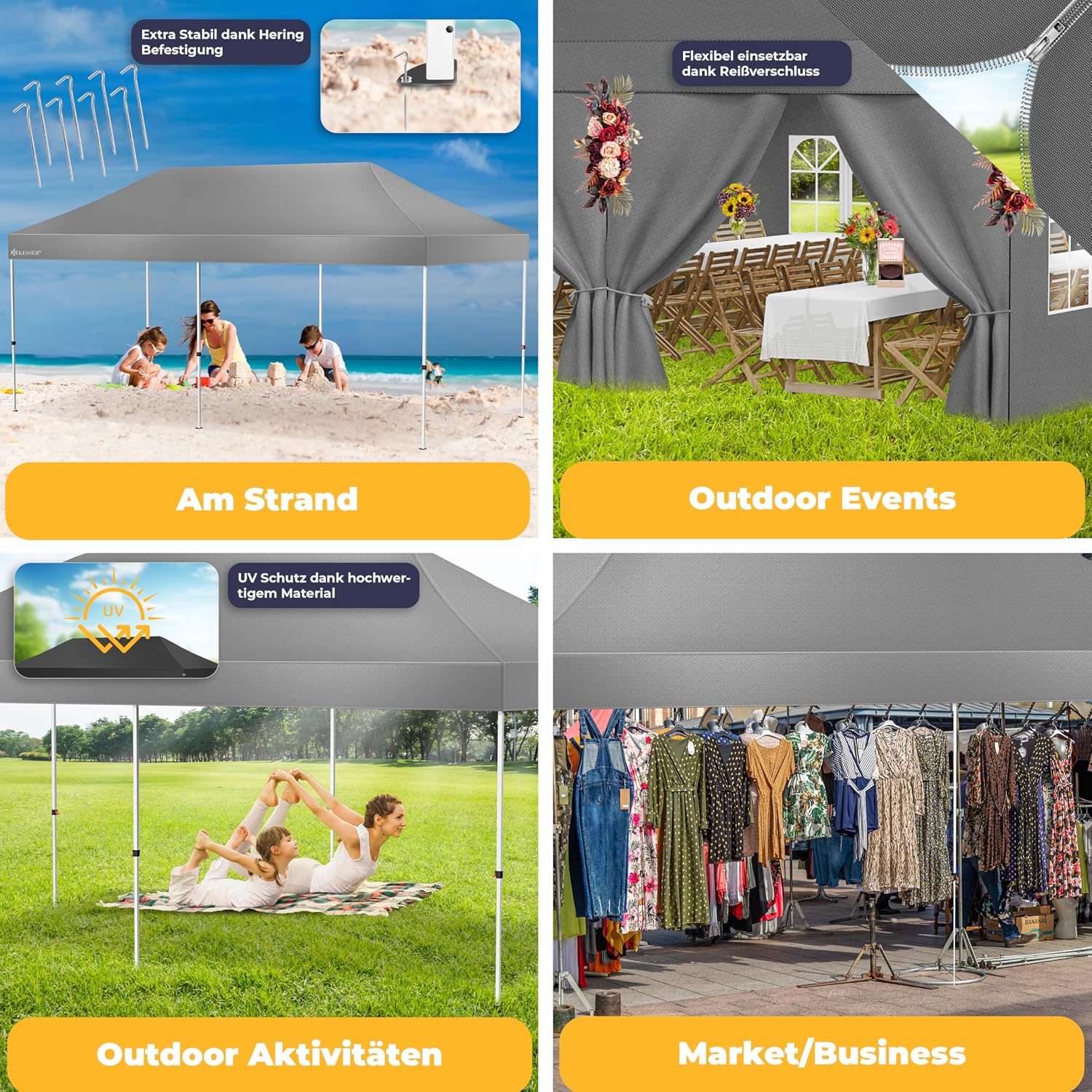 KESSER® Pavillon Faltpavillon 6x3m Festzelt mit 6 abnehmbaren Seitenwänden, Gartenzelt Höhenverstellbar & Wasserdicht + Tasche Rollbar Bodenanker Pop-Up Klicksystem UV-Schutz 50+ Partyzelt Anthrazit — Ansicht 6