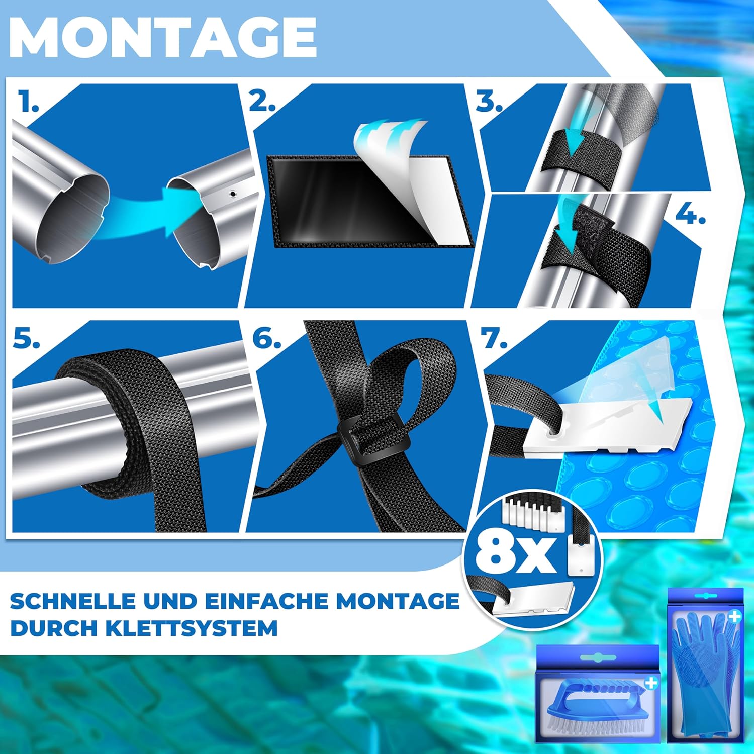 KESSER® Pool Premium Aufrollsystem 3m - 5,70m | Mit Rädern | für Solarplane | mobiles Aufrollvorrichtung für Poolplane & Abdeckung | inkl. Bänder, Handschuhe & Bürste | witterungsbeständiges Material — Ansicht 5