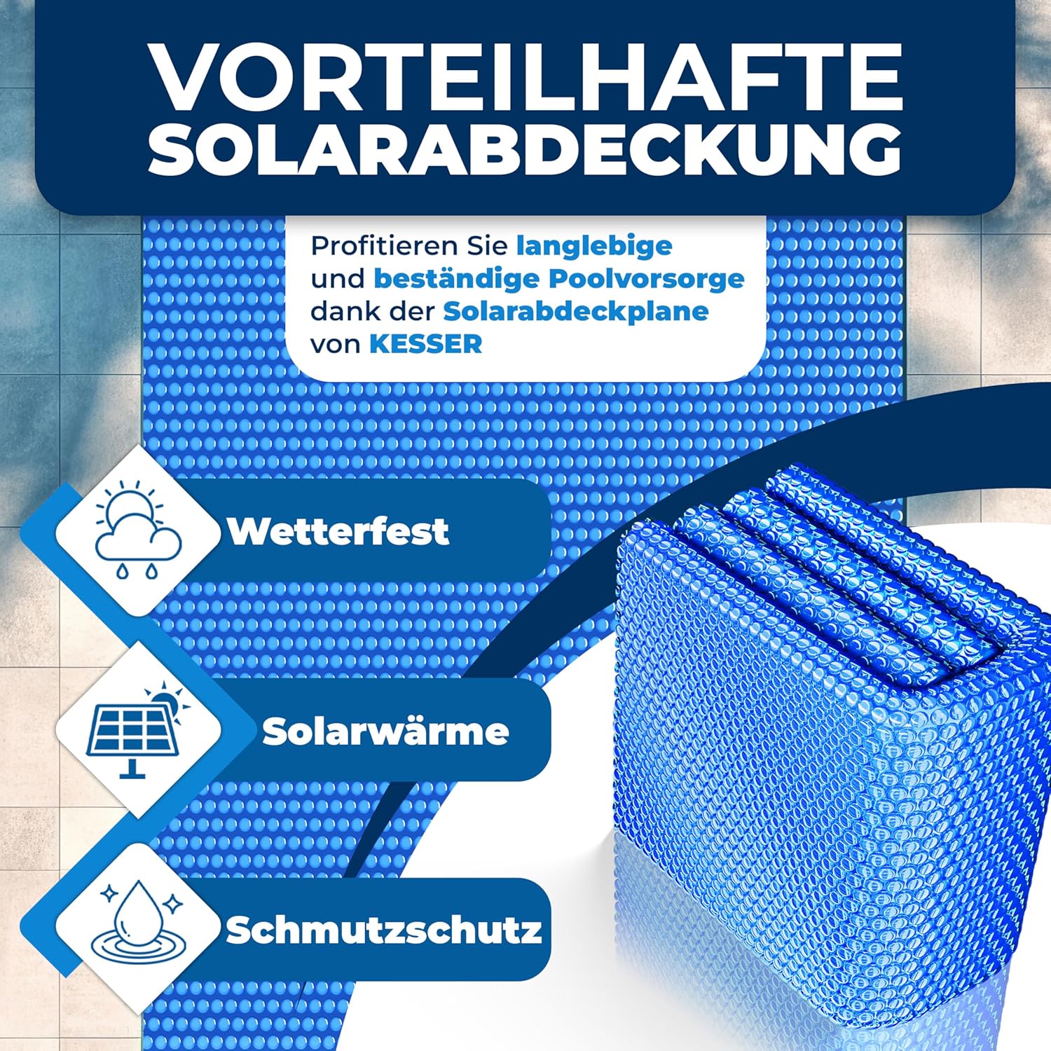 KESSER® Pool Solarabdeckplane Rechteckig 600 x 400cm Solarfolie 120 μm Solarabdeckung Solarplane zuschneidbar, Poolheizung Wassererwärmung Wärmeplane, Solarplane mit 1x Schere,1x Lochzange & 12x Ösen — Ansicht 4