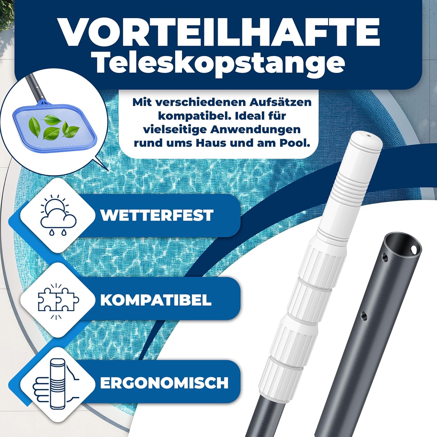 KESSER® Pool Teleskopstange Aluminium Poolstange | Stange zur Poolreinigung 3-teilig | einstellbar von 1,20m bis 3,60m | Witterungsbeständig und Stabil, Anthrazit — Ansicht 4