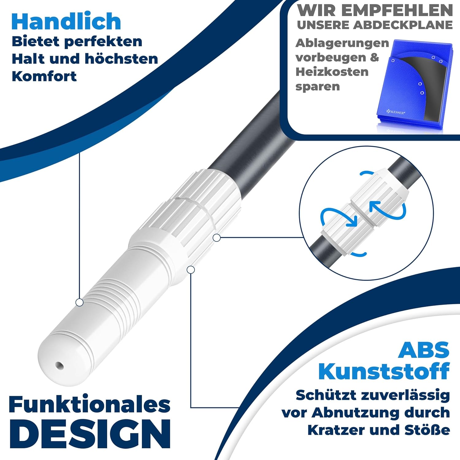 KESSER® Pool Teleskopstange Aluminium Poolstange | Stange zur Poolreinigung 3-teilig | einstellbar von 1,20m bis 3,60m | Witterungsbeständig und Stabil, Anthrazit — Ansicht 6