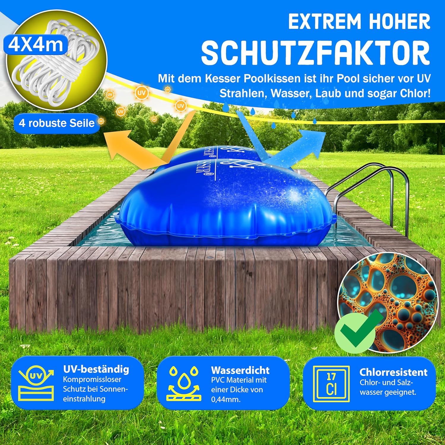 KESSER® Poolkissen Winter 400cm | Poolabdeckung mit Doppelnaht Whirpools | Luftkissen Pool Abdeckung Überwinterung | Abdeckung Einbaupools Winter | PVC wasserdicht & UV-beständig mit 4X Seile — Ansicht 6