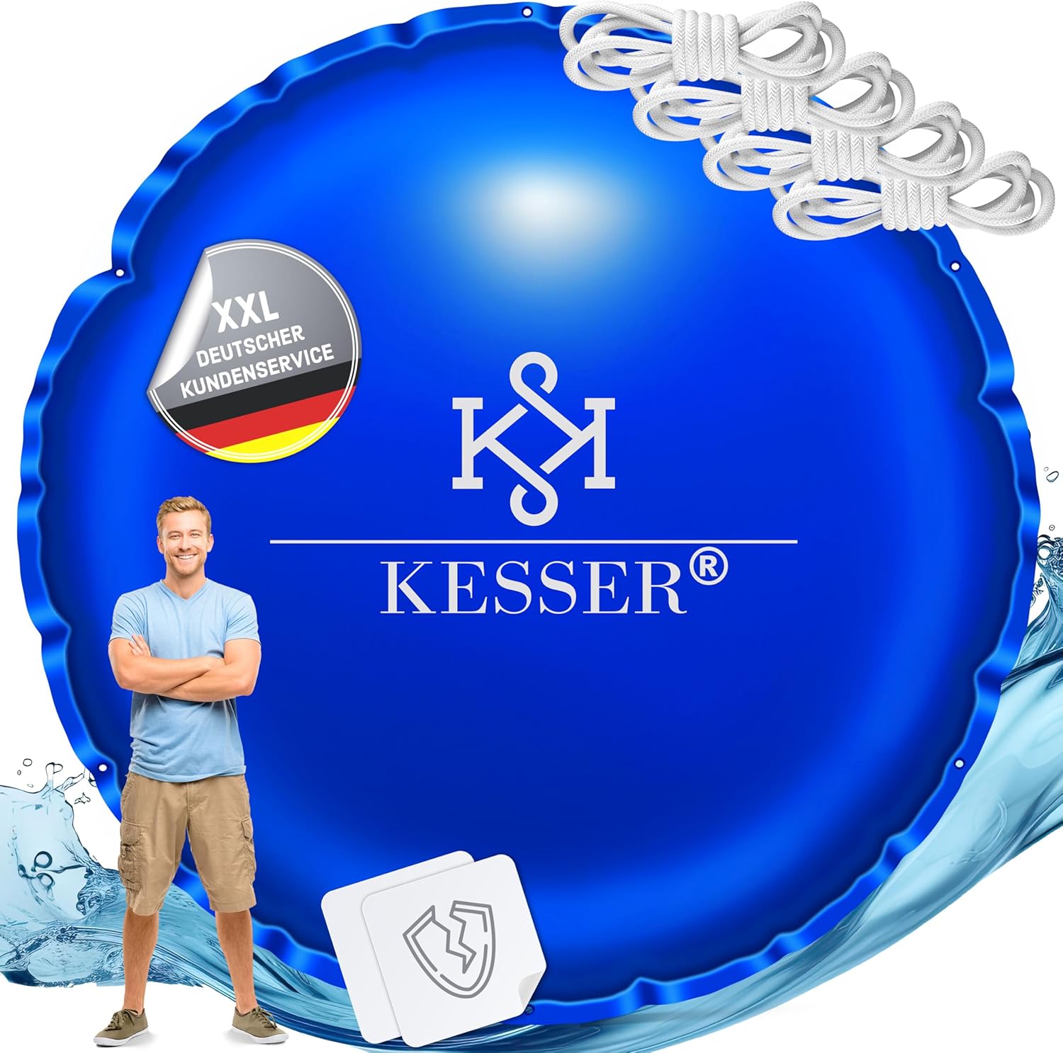 KESSER® Poolkissen Winter 400cm | Poolabdeckung mit Doppelnaht Whirpools | Luftkissen Pool Abdeckung Überwinterung | Abdeckung Einbaupools Winter | PVC wasserdicht & UV-beständig mit 4X Seile