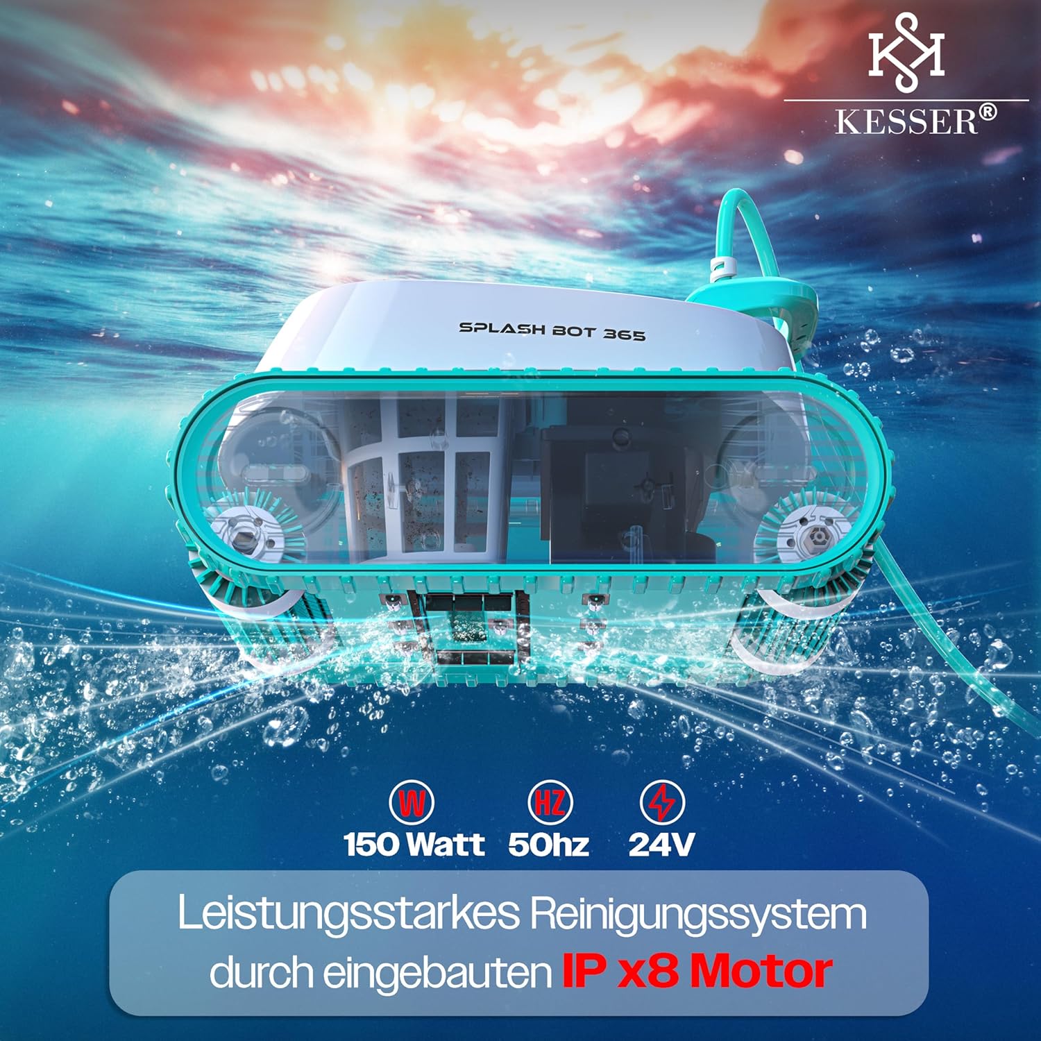 KESSER® Poolroboter für Boden und Wand bis 100 m2, Wasserlinienreinigung, automatischer Poolreiniger mit App-Funktion & Kontrollmodul, Poolsauger für eingelassene Pools mit Klettermechanismus — Ansicht 5