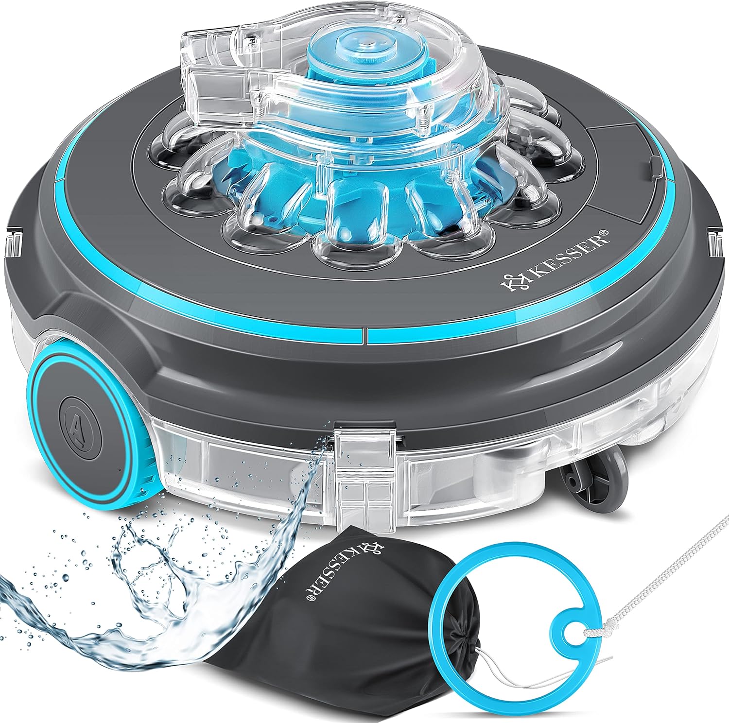 KESSER® Poolroboter Poolreiniger Akku Aqua-9000 inkl. Transporttasche Pool Roboter für bis 80m2 Pools, Li-Ion Akku max. 75 min, Kabellos Poolsauger Bodenreinigung Vollautomatisch Bodensauger Anthrazit