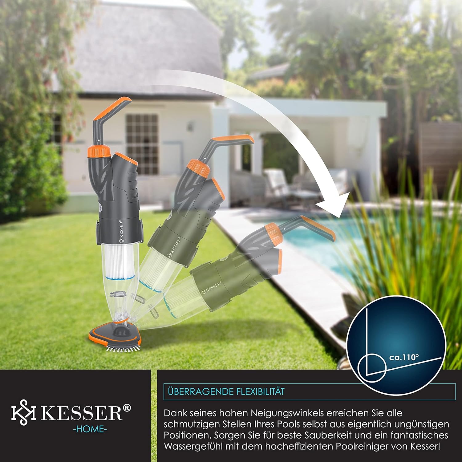 KESSER® Poolsauger mit Akku | elektrische Pool Bodensauger | Poolreiniger mit Filter & 2-Geschwindigkeits-System | Handsauger Reinigungsset kabellos bis zu 15m3 — Ansicht 4