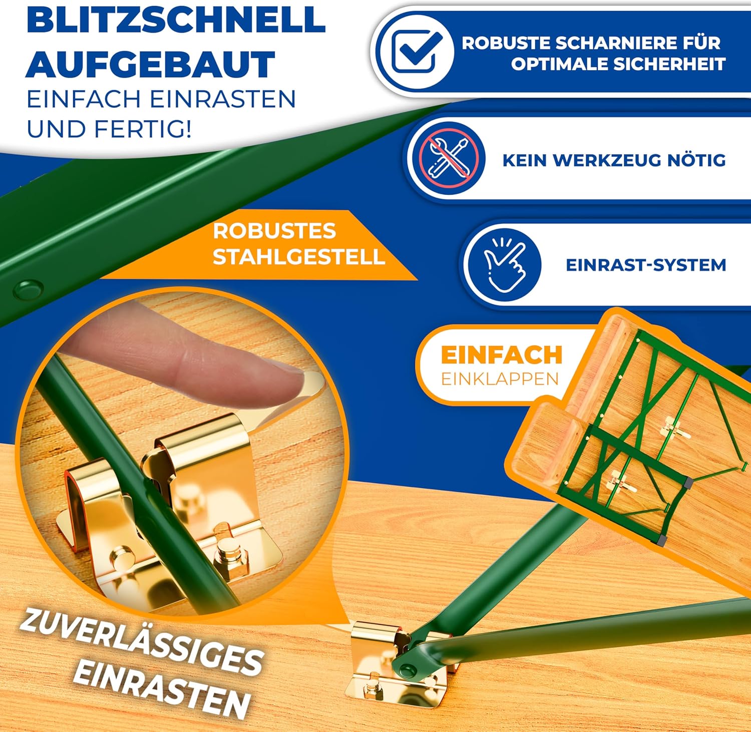 KESSER® Premium Bierzeltgarnitur 3-TLG., Festzeltgarnitur klappbar, Biertisch mit 2 Bierbänken, Gartenmöbel Set Holz, Partygarnitur, Sitzgarnitur, wetterfest, stabil, 220x50x75cm,16-TLG. Bodenschoner — Ansicht 5