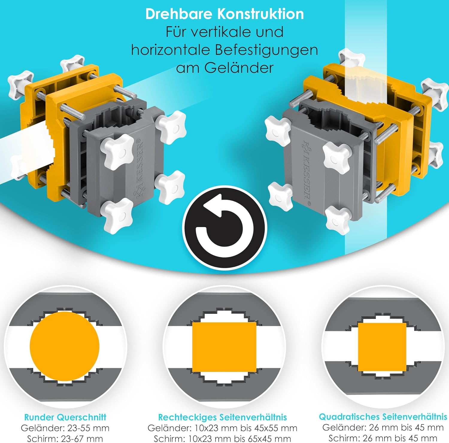 KESSER Premium Sonnenschirmhalter Universal Balkongeländer | Schirmständer für eckige und runde Schirme | Balkon Terrasse Sonnenschirm Halterung hohe Flexibilität | Starke Klemmkraft Grau/Hellgrau — Ansicht 3
