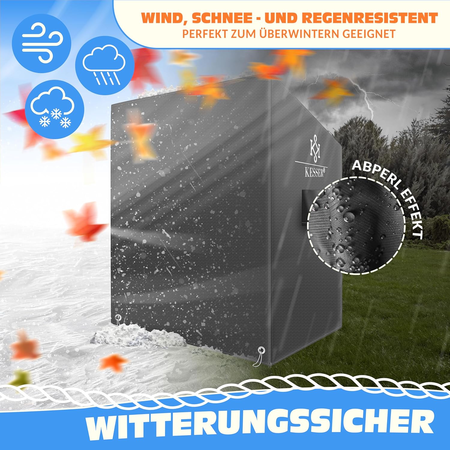 KESSER® Premium Strandkorb Schutzhülle mit Belüftungsöffnungen, Strandkorbhülle Wasserdicht, Winterfest UV-Beständiges, Schwerlast Reißfest 600D Oxford Gewebe Abdeckung (135x105x175cm), Anthrazit — Ansicht 3