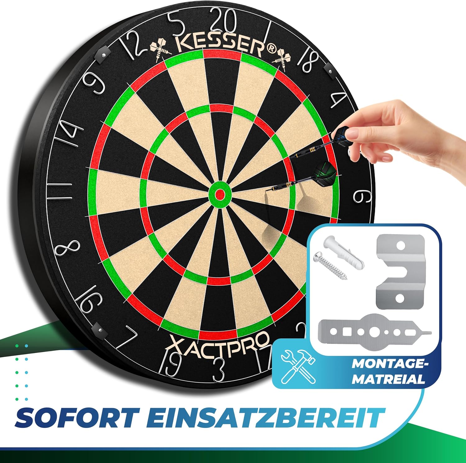 KESSER® Profi Dartscheibe Sisal – Steeldart Dartboard Set 9 Pfeilen mit Metallspitze, 24 Pro Flights & Zubehör, selbstheilend, Wandmontage, Steeldartscheibe Dartboard, inkl. Montageset — Ansicht 4