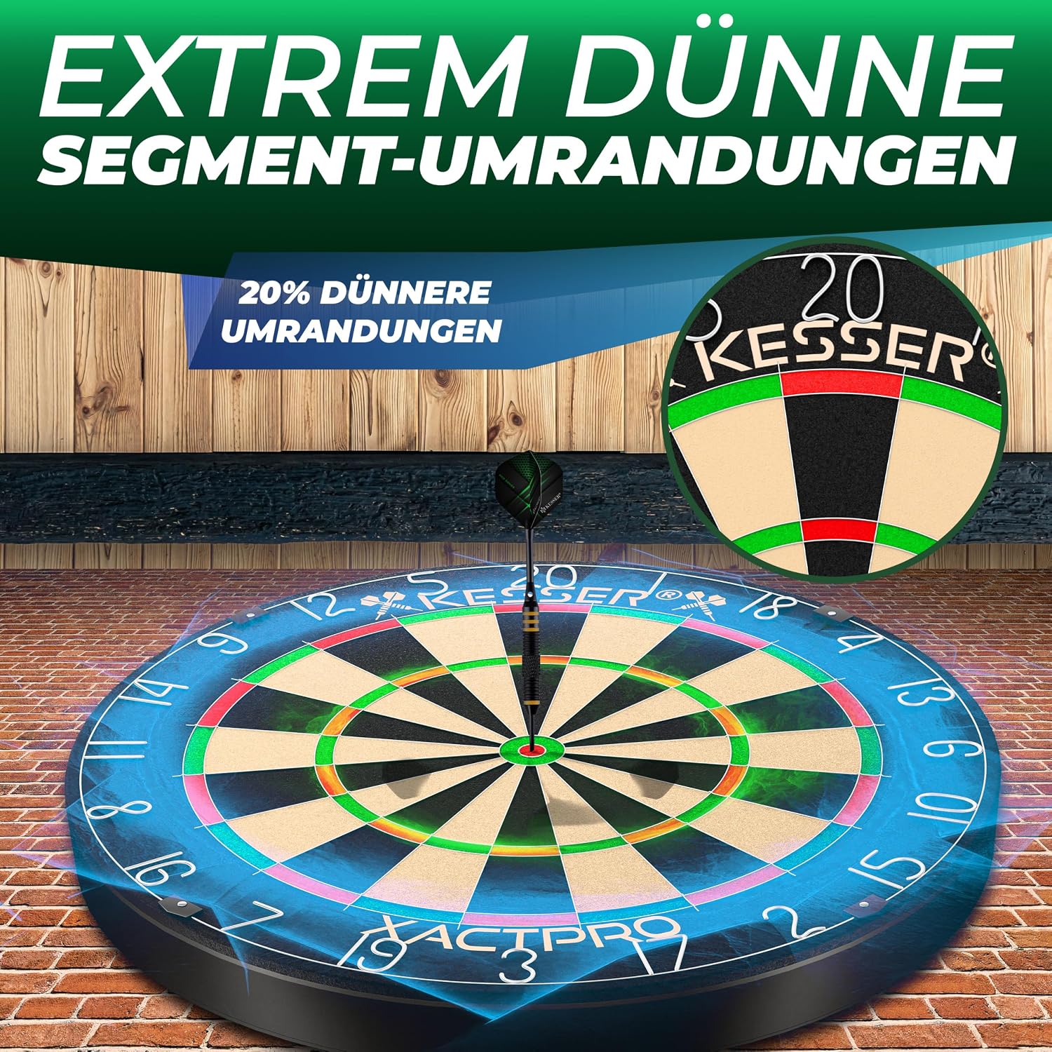 KESSER® Profi Dartscheibe Sisal – Steeldart Dartboard Set 9 Pfeilen mit Metallspitze, 24 Pro Flights & Zubehör, selbstheilend, Wandmontage, Steeldartscheibe Dartboard, inkl. Montageset — Ansicht 5