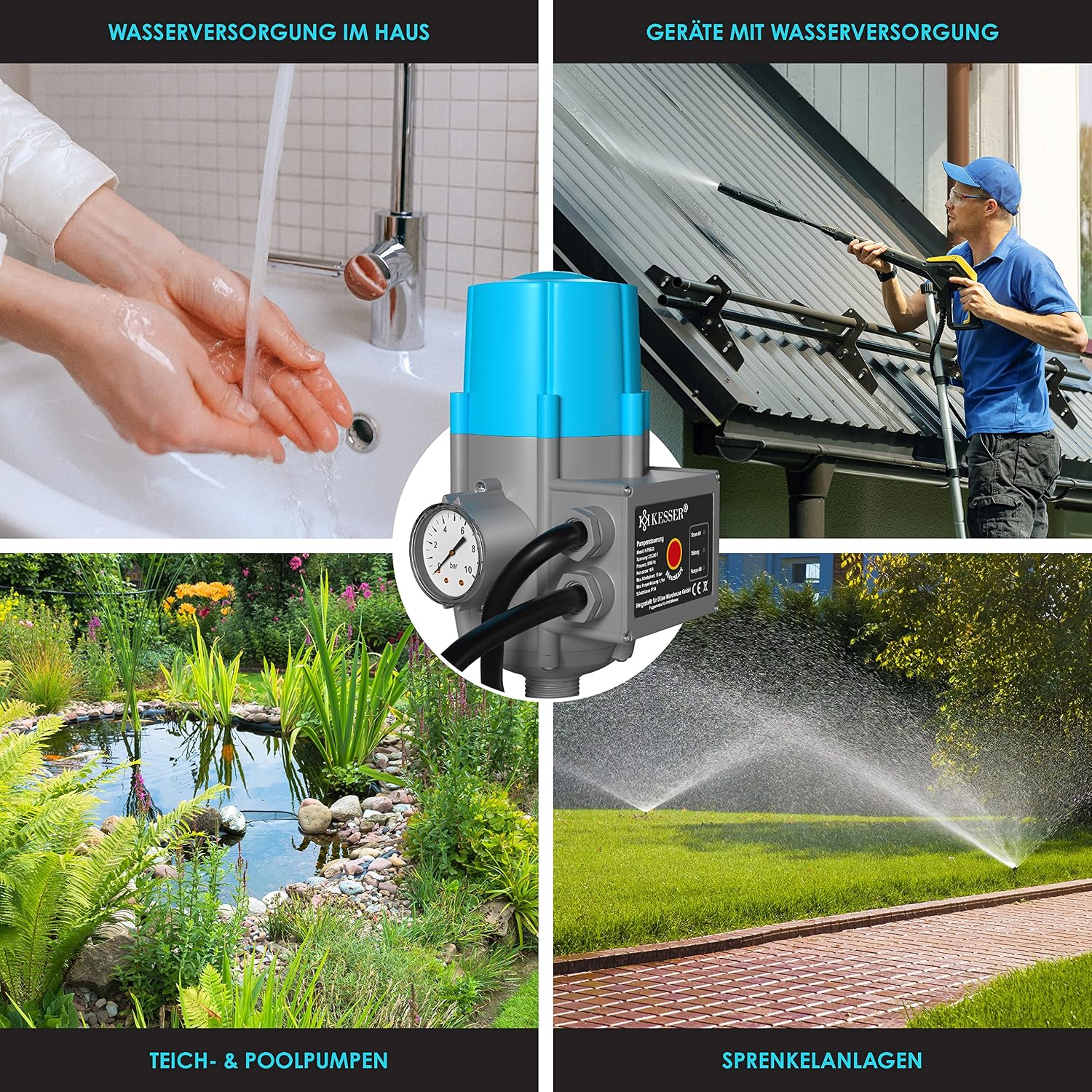 KESSER® Pumpensteuerung mit Baranzeige | mit Kabel | 10 bar Druckwächter Elektronische | Druckschalter | überwacht den Wasserdruck - automatisches Ein- und Ausschalten Garten & Haus — Ansicht 4