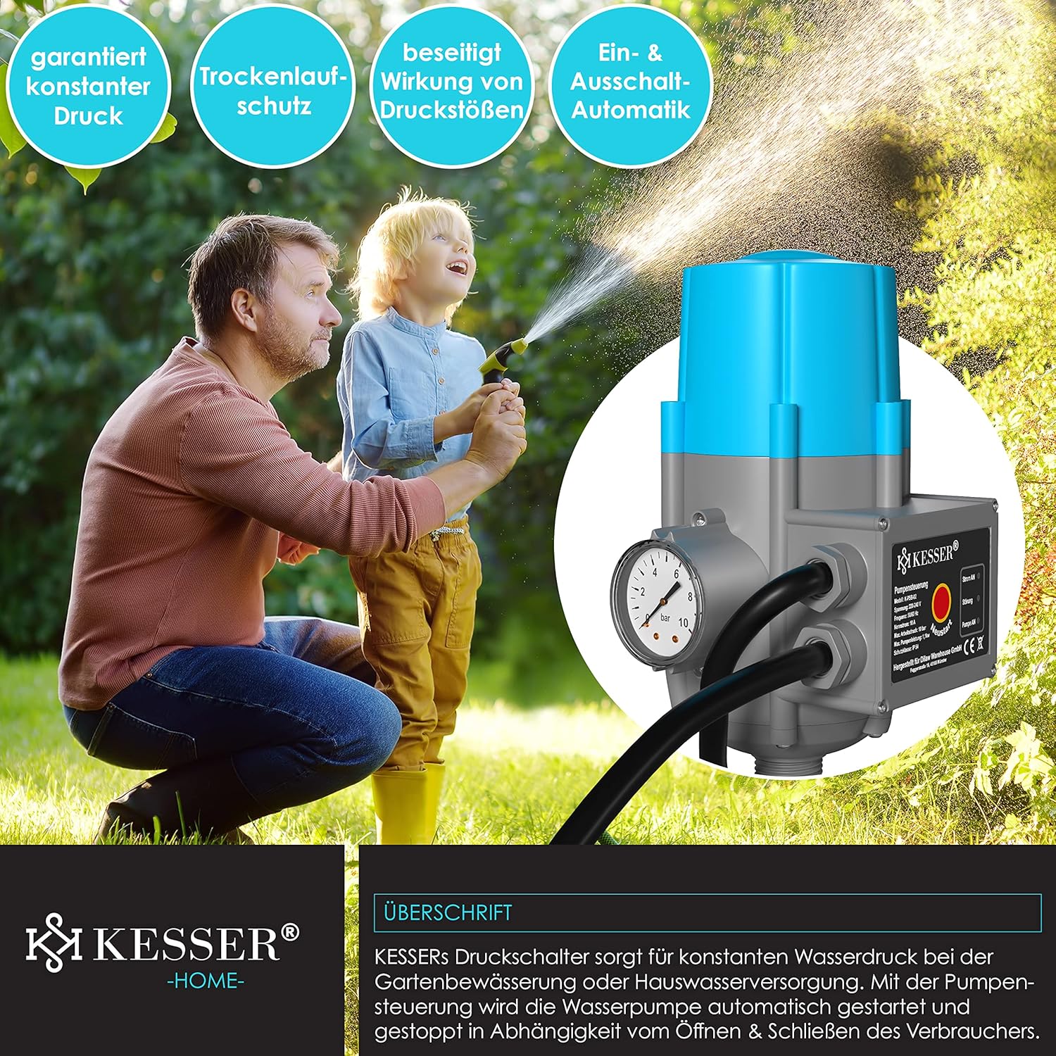 KESSER® Pumpensteuerung mit Baranzeige | mit Kabel | 10 bar Druckwächter Elektronische | Druckschalter | überwacht den Wasserdruck - automatisches Ein- und Ausschalten Garten & Haus — Ansicht 6