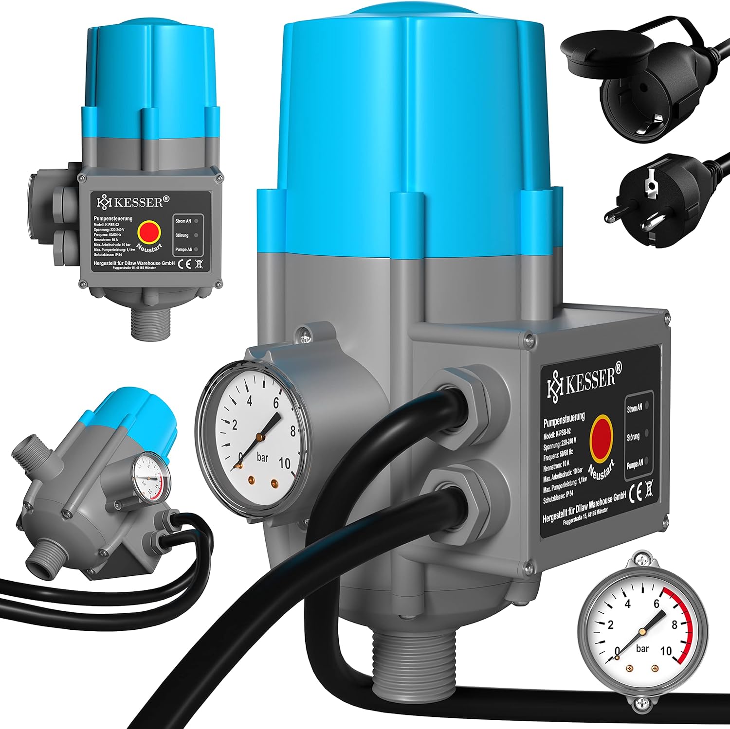 KESSER® Pumpensteuerung mit Baranzeige | mit Kabel | 10 bar Druckwächter Elektronische | Druckschalter | überwacht den Wasserdruck - automatisches Ein- und Ausschalten Garten & Haus