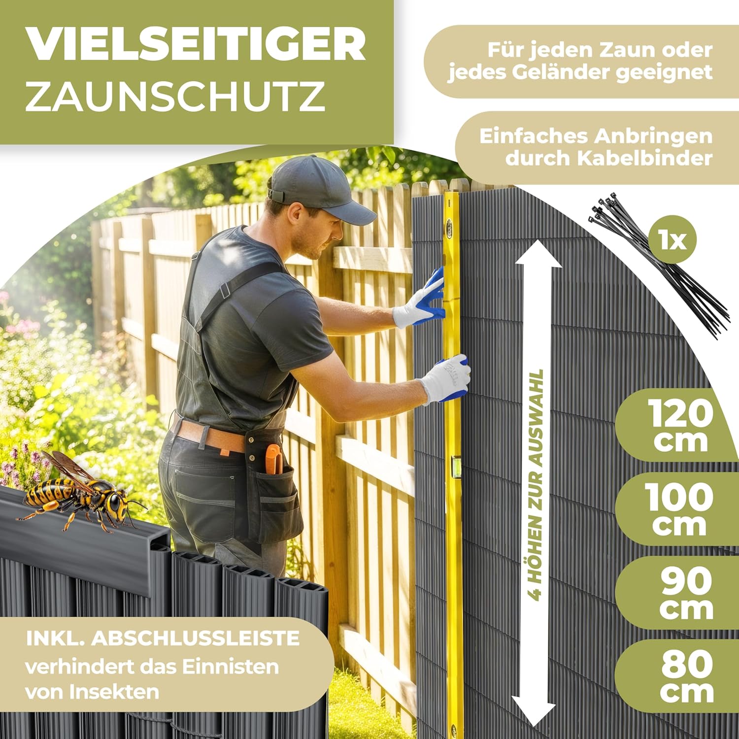 KESSER® PVC Sichtschutzmatte Sichtschutzzaun 120x500cm Balkonverkleidung Windschutz verstärkte Lamellen für Garten Balkon & Terrasse Balkonumrandung inkl Kabelbindern, Abdeckung & Handschuhe Anthrazit — Ansicht 3