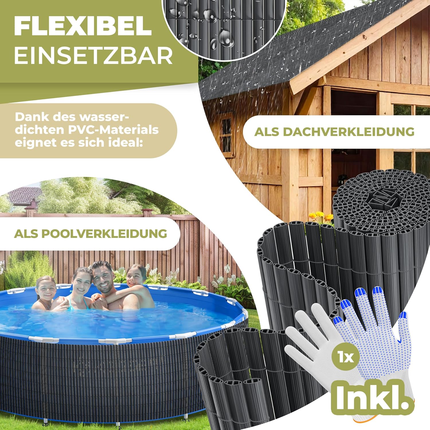 KESSER® PVC Sichtschutzmatte Sichtschutzzaun 120x500cm Balkonverkleidung Windschutz verstärkte Lamellen für Garten Balkon & Terrasse Balkonumrandung inkl Kabelbindern, Abdeckung & Handschuhe Anthrazit — Ansicht 5