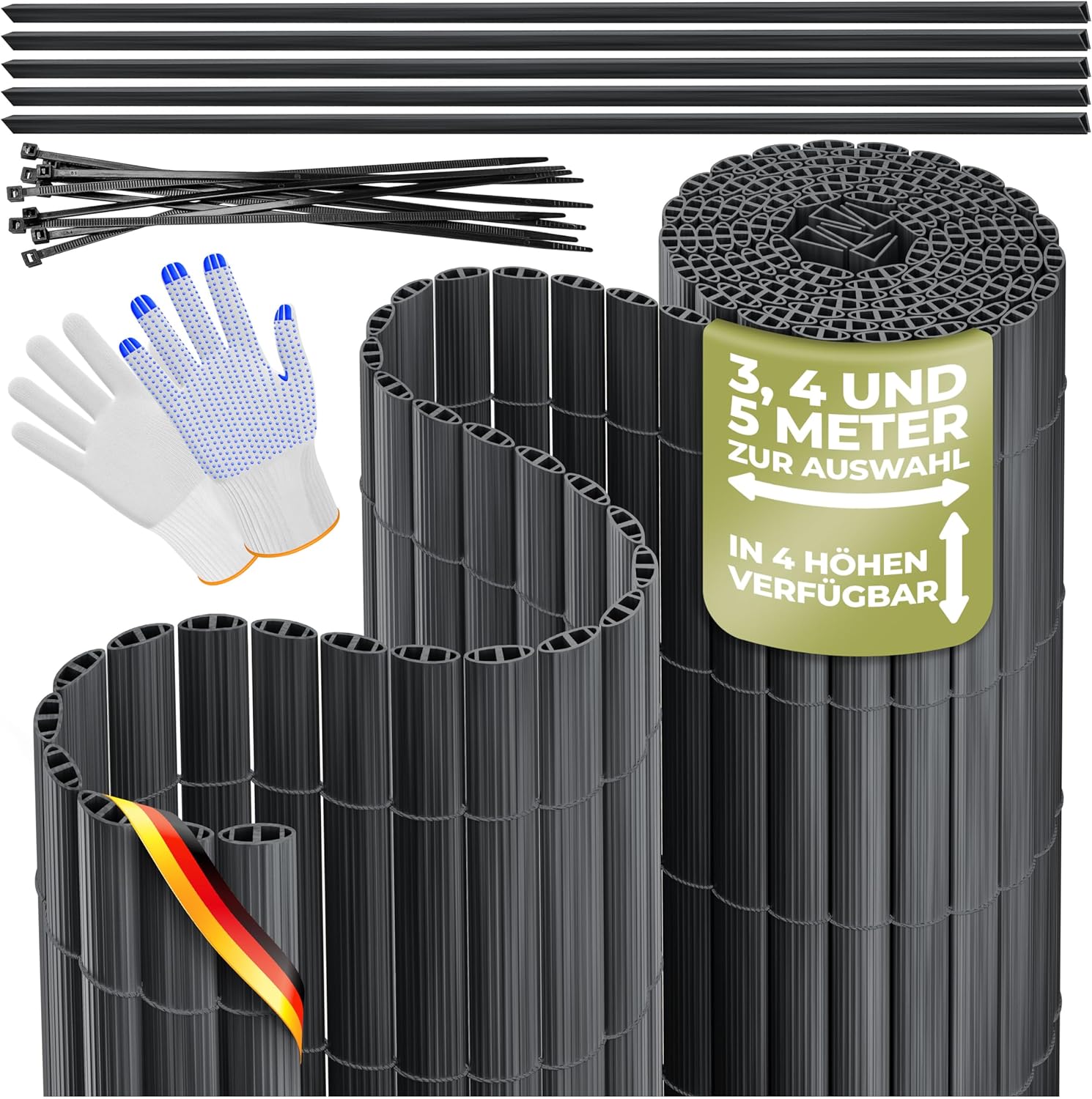 KESSER® PVC Sichtschutzmatte Sichtschutzzaun 120x500cm Balkonverkleidung Windschutz verstärkte Lamellen für Garten Balkon & Terrasse Balkonumrandung inkl Kabelbindern, Abdeckung & Handschuhe Anthrazit