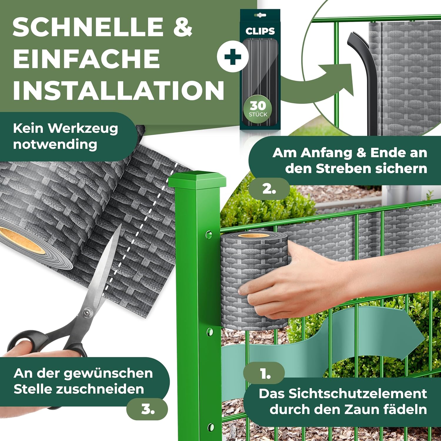 KESSER® PVC Sichtschutzstreifen Sichtschutz Rolle Doppelstabmatten Zaun Blickdicht 70m x 19 cm | 60 Befestigungsclips | Wetterfest Windschutz | Zaunfolie Sichtschutz Garten Gartenzaun Rattan-Anthrazit — Ansicht 3