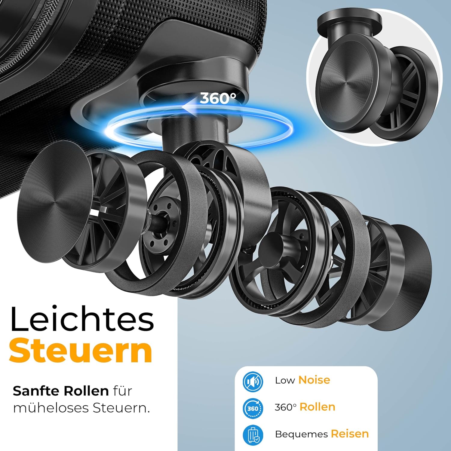 KESSER® Reisekoffer 84L Koffer Handgepäck ABS Hartschalenkoffer mit Zahlenschloss, Kofferwaage & Reisebrieftasche 360° Rollen | Rollkoffer für Business & Reise Trolley Black — Ansicht 4