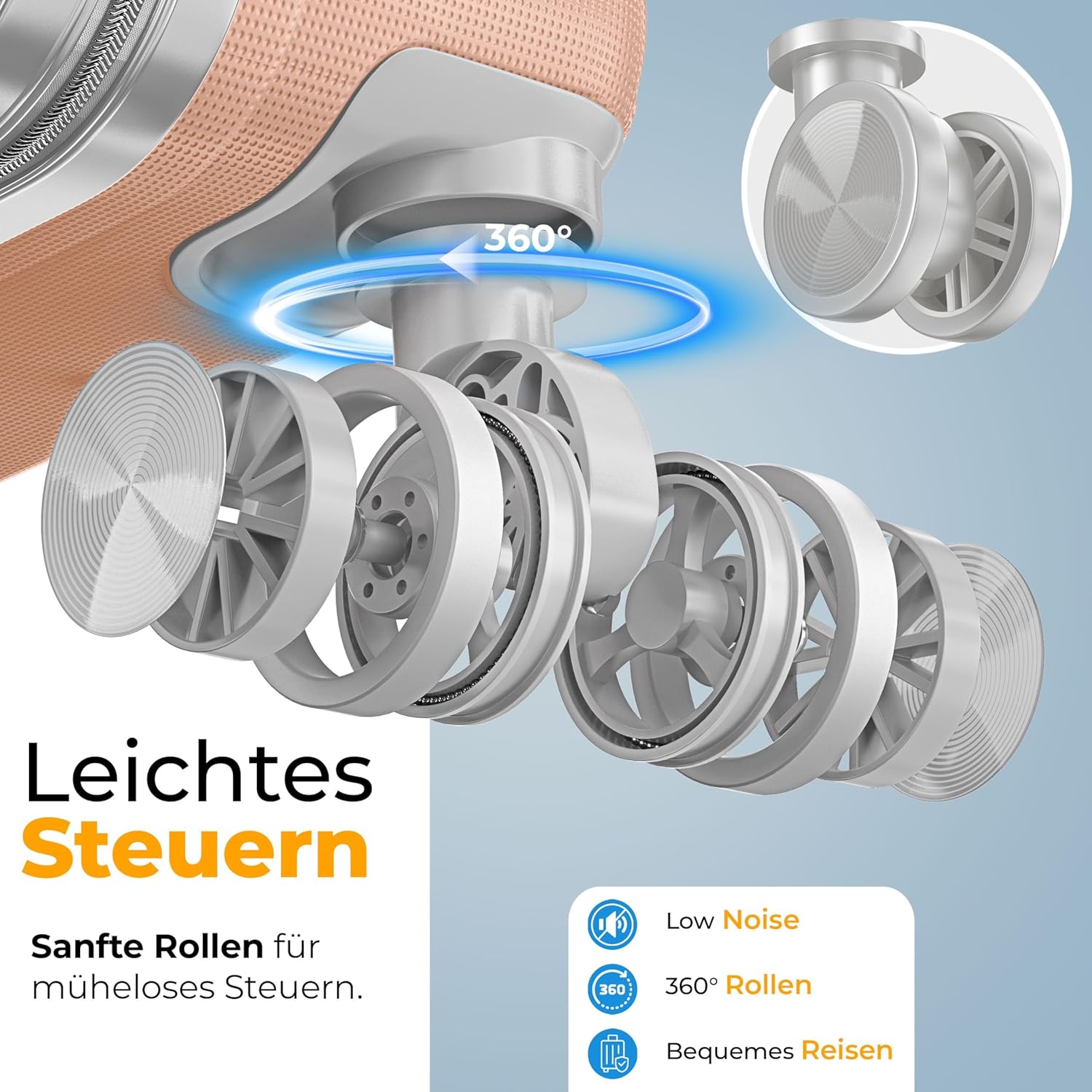 KESSER® Reisekoffer Set 4-teilig | Kofferset ABS Hartschalenkoffer mit Zahlenschloss, Kofferwaage & Reisebrieftasche 360° Rollen | Handgepäck & große Koffer für Business & Reise Trolley Nude Grey — Ansicht 2