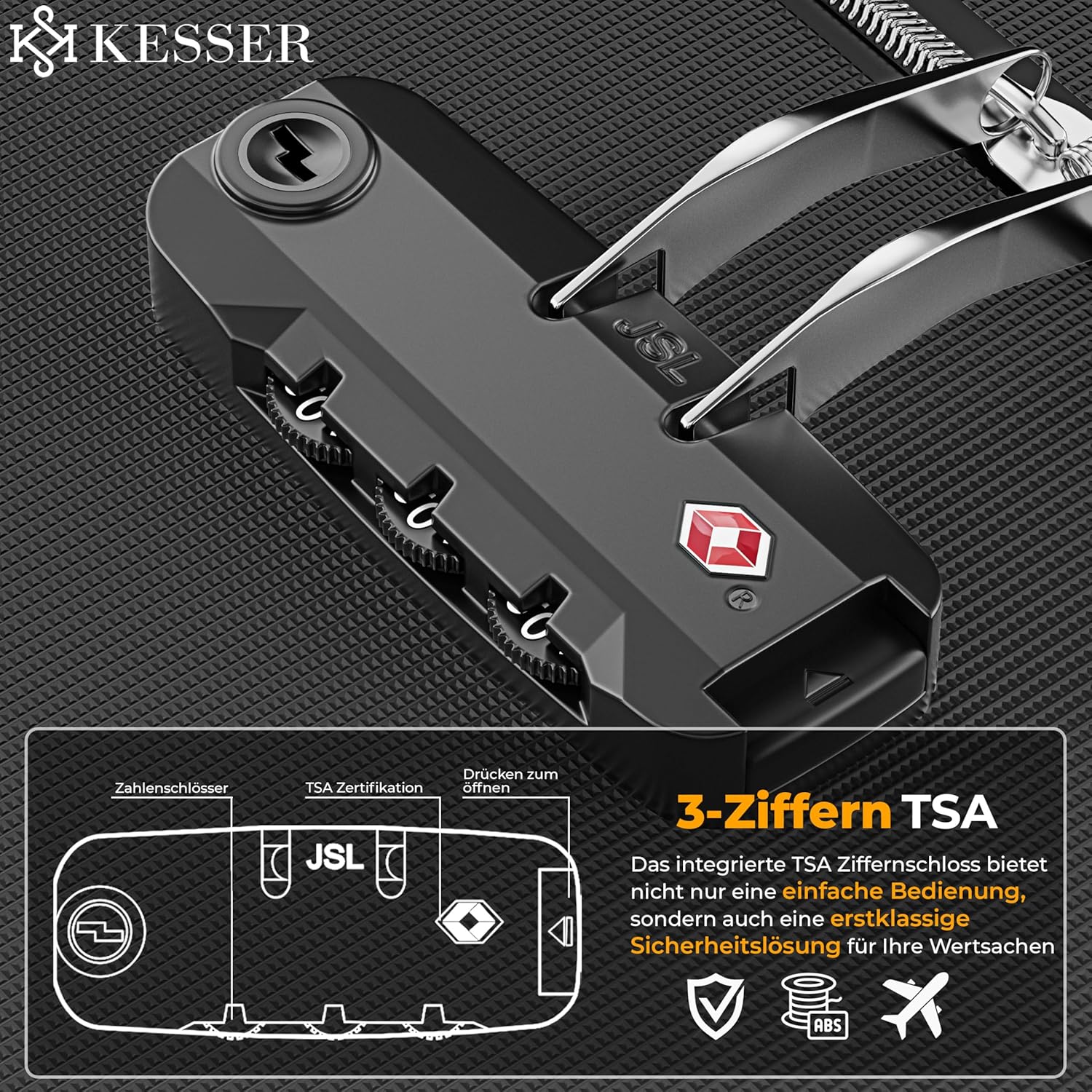 KESSER® Reisekoffer Set 4-teilig | Trolley Kofferset Stoffkoffer mit 3-Ziffern-TSA-Schloss, 360° Rollen & Teleskopgriff | Kosmetiktasche Handgepäck Leichter Koffer & große Koffer — Ansicht 3