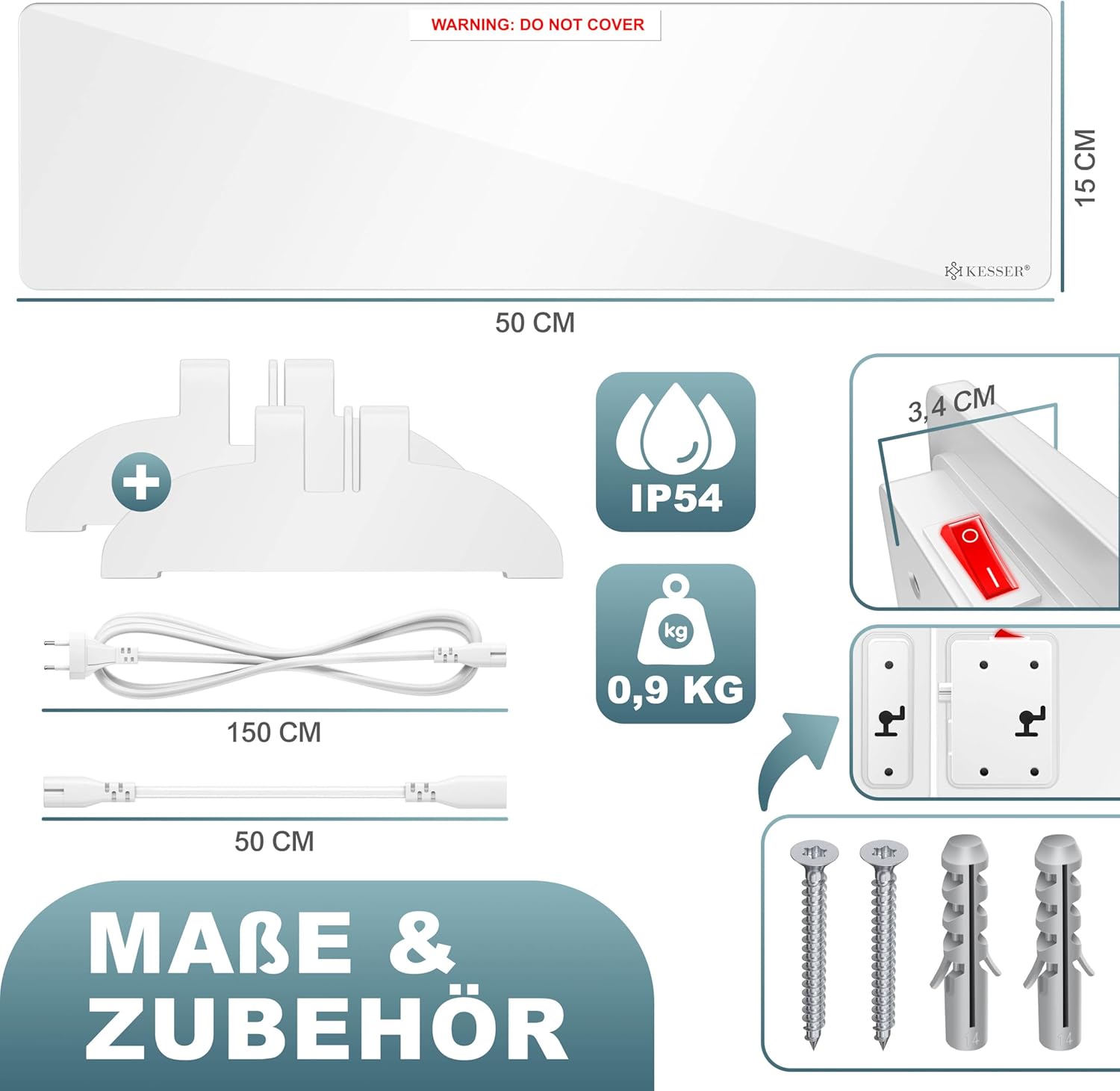 KESSER® Schimmel Infrarotheizung Schimmelentferner 50W Bad & Wandheizer | Schimmelfrei ohne Chemie — Ansicht 2