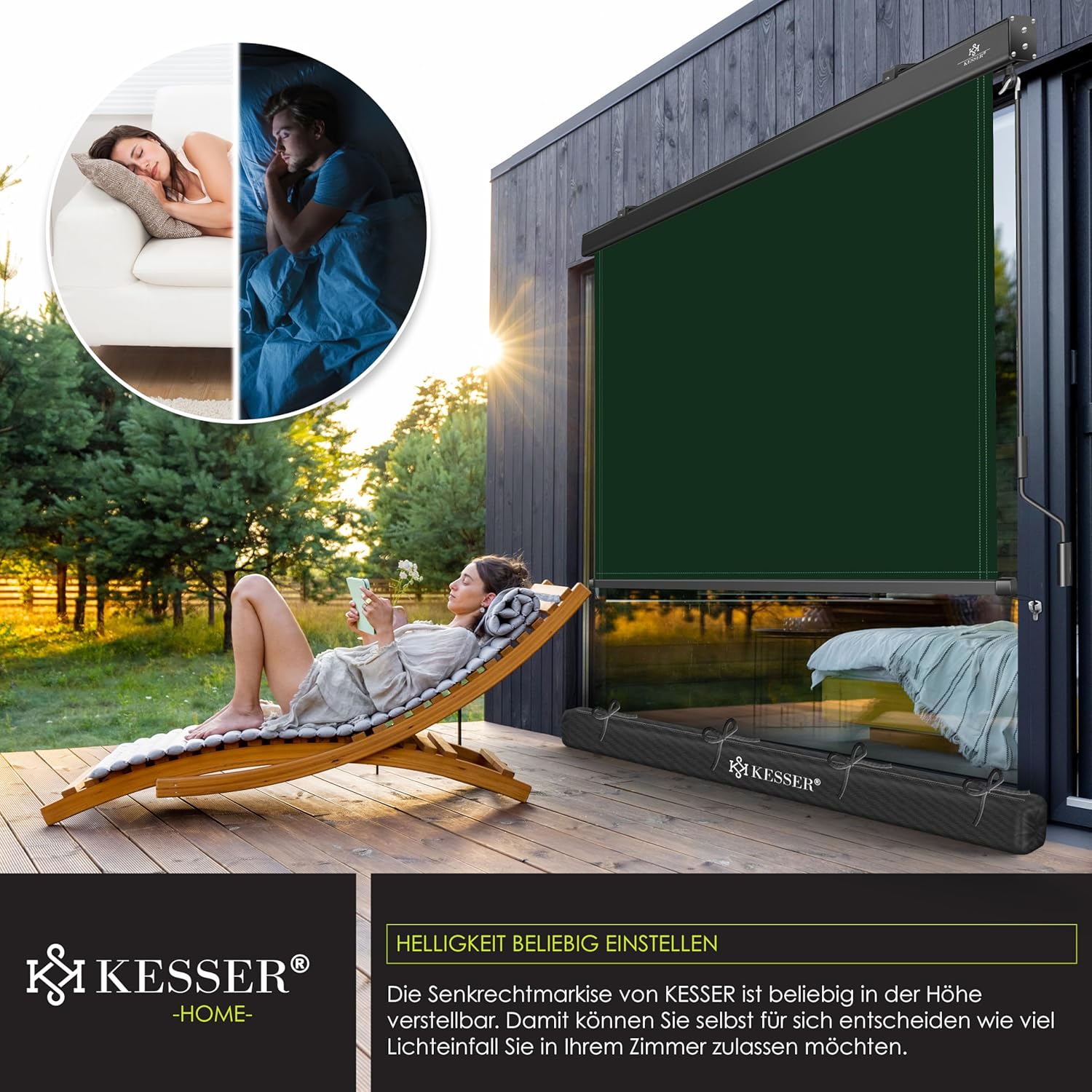 KESSER® Senkrechtmarkise 180x250cm Außenrollo Handkurbelmechanismus Balkonrollo Sonnen-und Sichtschutz Beschattung Sonnenschutz mit Kurbel Markisenkasten Balkon & Terrasse inkl Montageset & Abdeckung — Ansicht 4