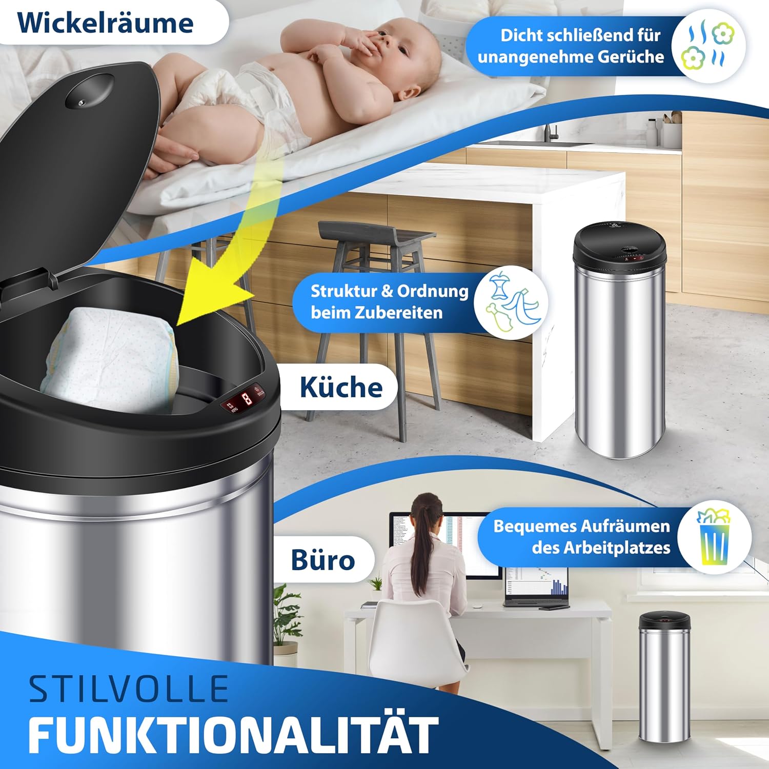 KESSER® Sensor Mülleimer ✓ Automatik ✓ Abfalleimer ✓ Abfall | EDELSTAHL | Farbe: SILBER | Größe: 40 L — Ansicht 4