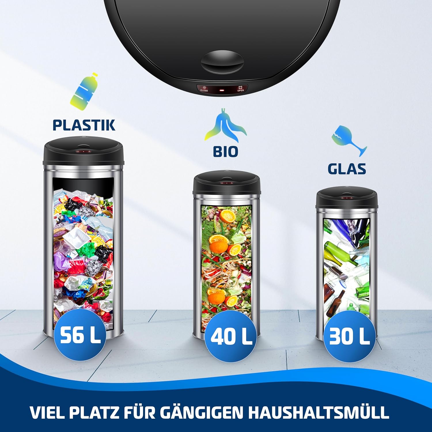 KESSER® Sensor Mülleimer ✓ Automatik ✓ Abfalleimer ✓ Abfall | EDELSTAHL | Farbe: SILBER | Größe: 40 L — Ansicht 5