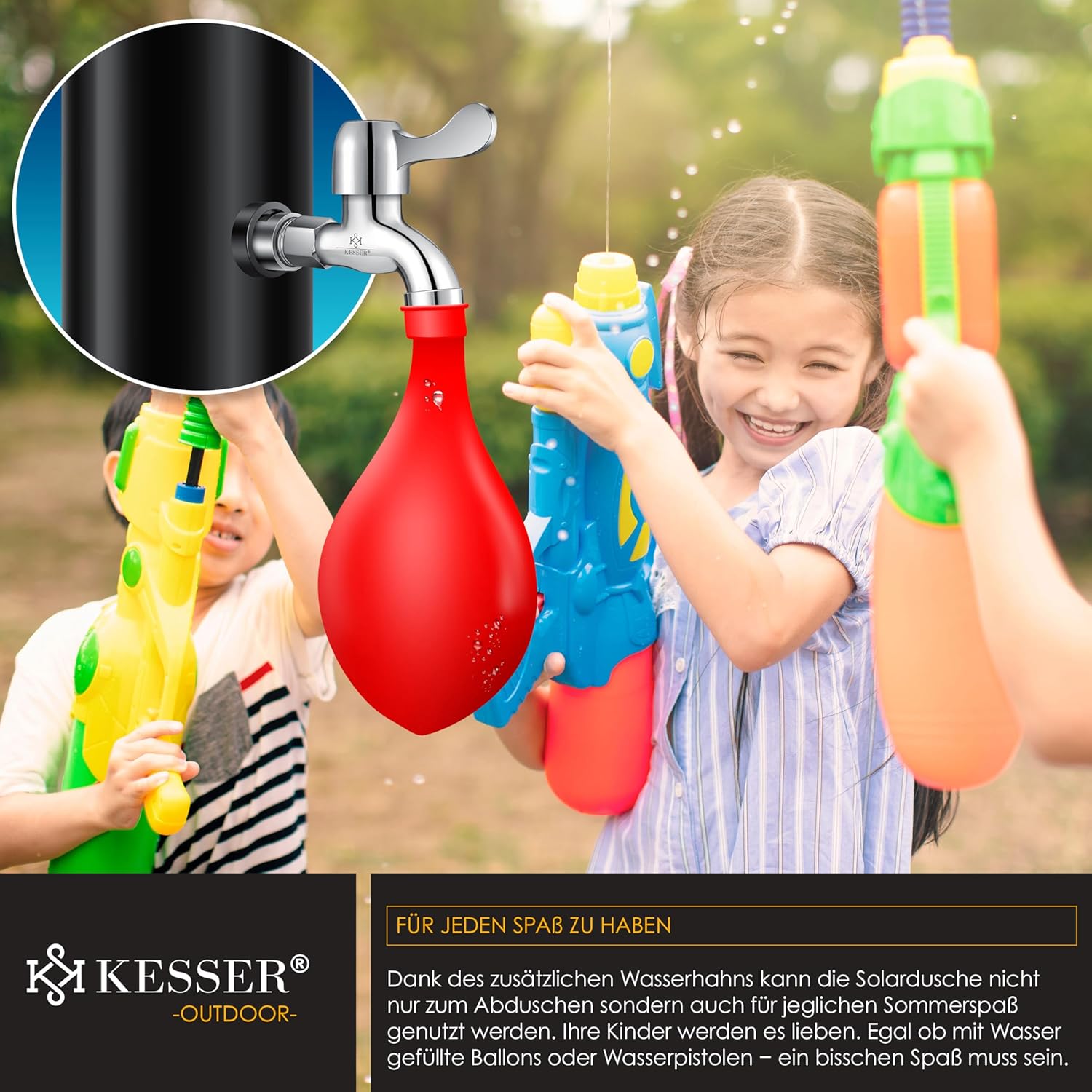 KESSER® Solar Gartendusche Solardusche Bogen mit Schutzhaube | 35 Liter warmes Wasser max. 60°C Pooldusche Camping | Regenduschkopf & Wasserhahn | Gartenschlauch-Anschluss — Ansicht 6