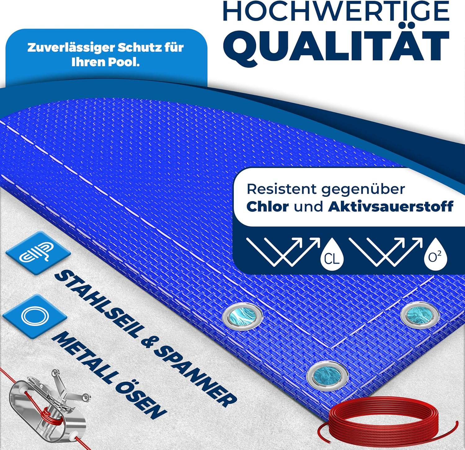 KESSER® Solar Poolabdeckung Pool Abdeckplane Rechteckig 410x220cm Poolplane 200g/m2 PE Material Inkl. Stahlseil + Seilspanner mit Ösen Solarplane Abdeckung UV-resistent, Wetterfest für Sommer & Winter — Ansicht 3