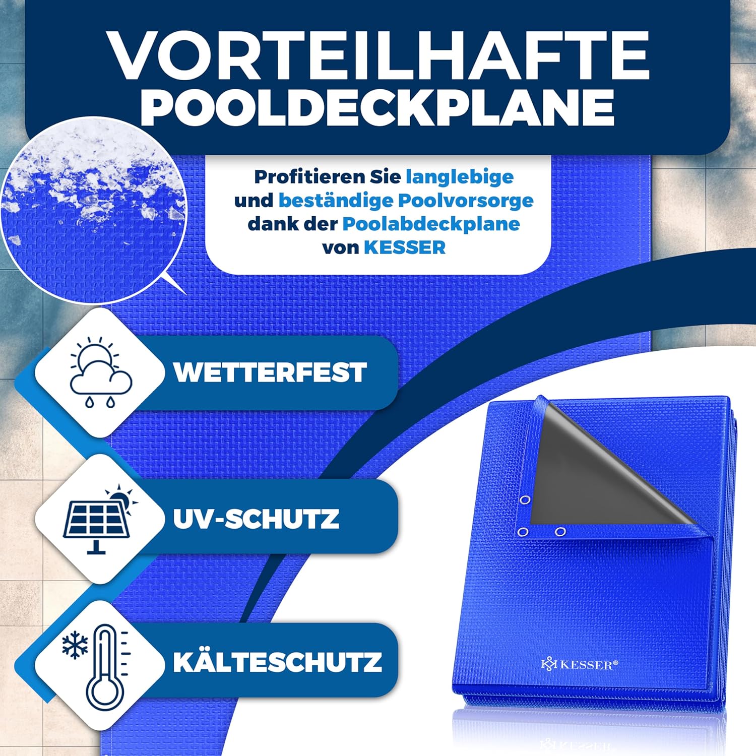 KESSER® Solar Poolabdeckung Pool Abdeckplane Rechteckig 410x220cm Poolplane 200g/m2 PE Material Inkl. Stahlseil + Seilspanner mit Ösen Solarplane Abdeckung UV-resistent, Wetterfest für Sommer & Winter — Ansicht 4