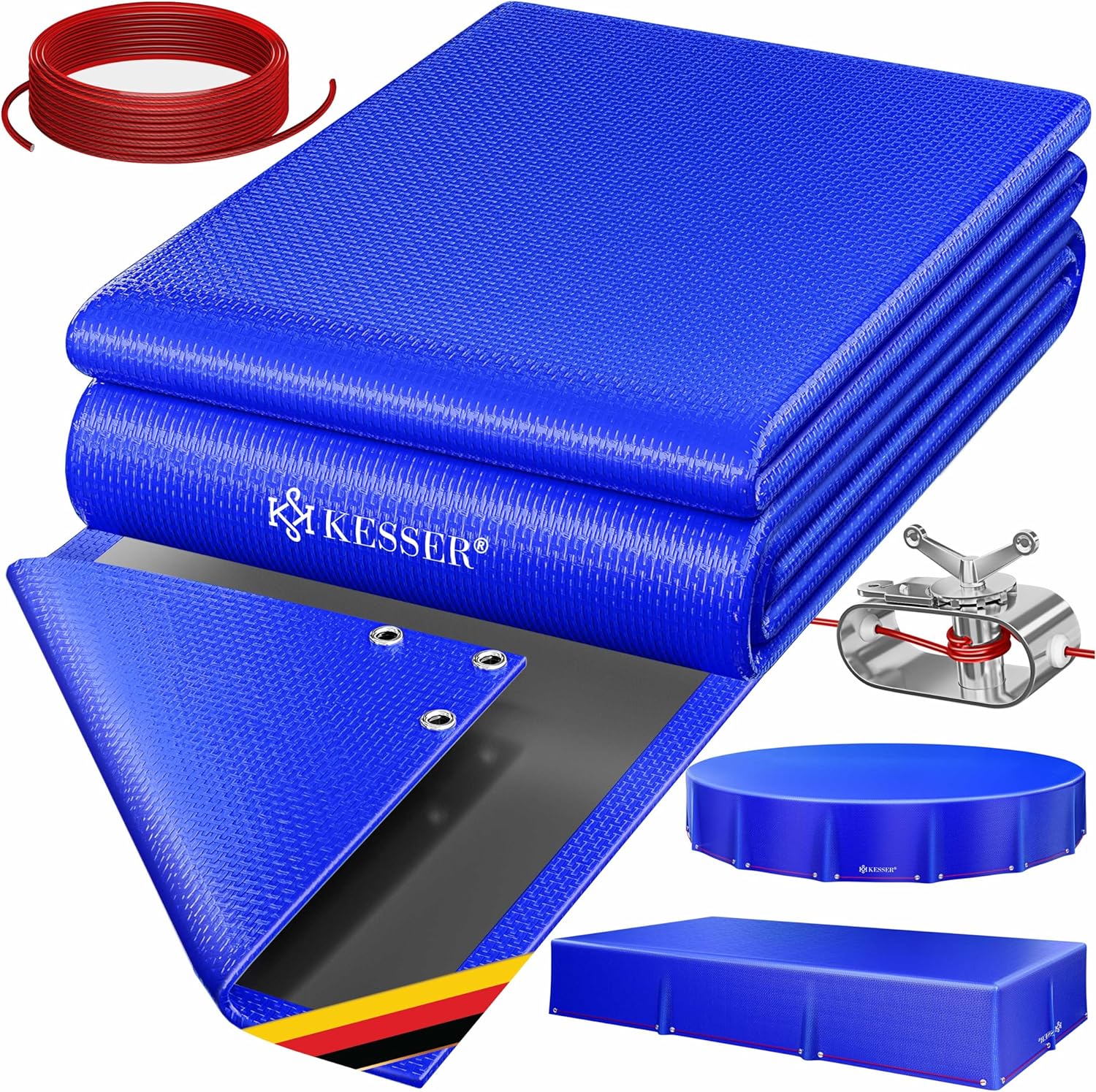 KESSER® Solar Poolabdeckung Pool Abdeckplane Rechteckig 410x220cm Poolplane 200g/m2 PE Material Inkl. Stahlseil + Seilspanner mit Ösen Solarplane Abdeckung UV-resistent, Wetterfest für Sommer & Winter