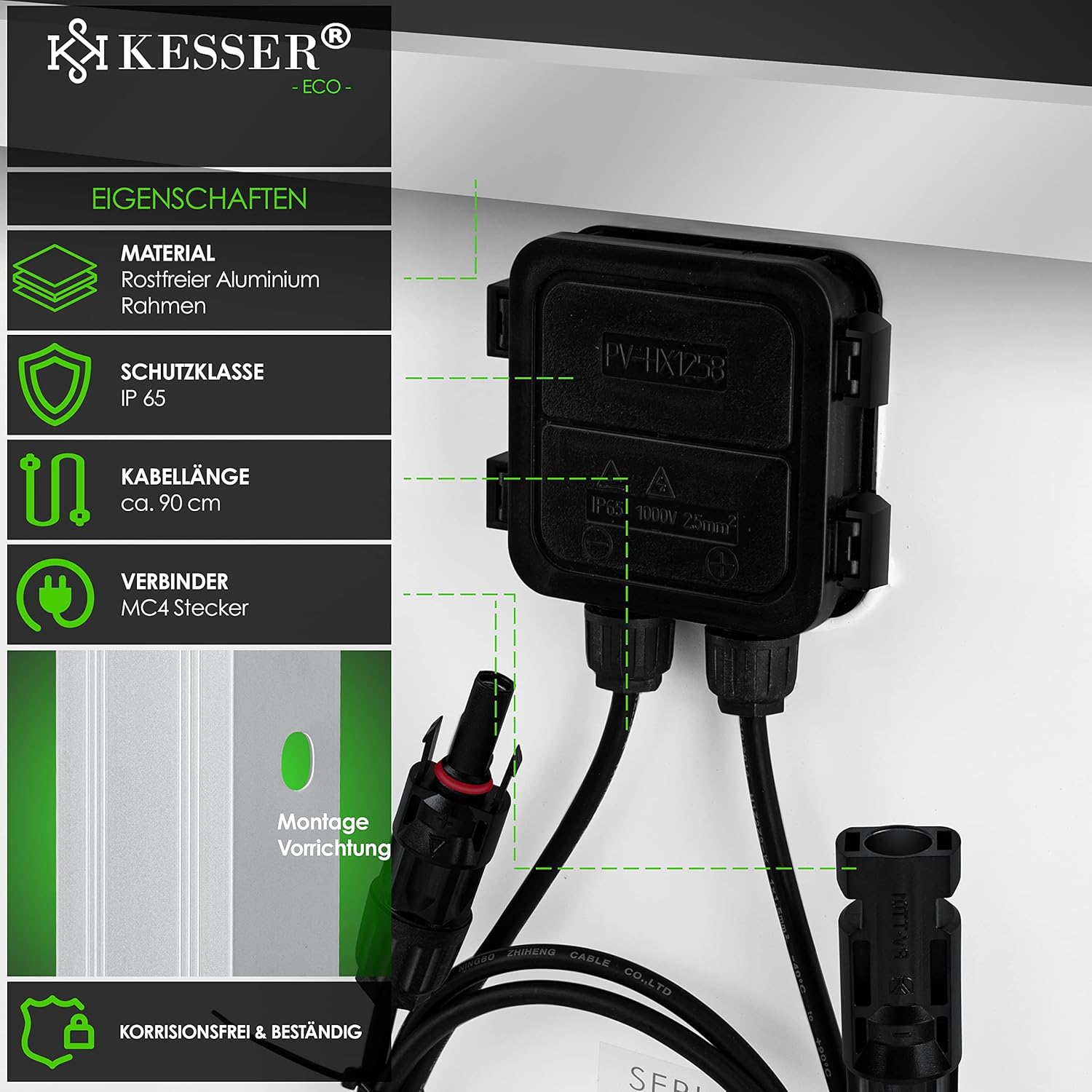 KESSER® Solarpanel 2er Set Monokristallin Solarmodul Solarpanel - 165W 18 V für 12 V Batterien, Photovoltaik - Solarzelle Solaranlage PV-Anlage Solar für Wohnwagen, Camping, Balkon, Gartenhäuser — Ansicht 3
