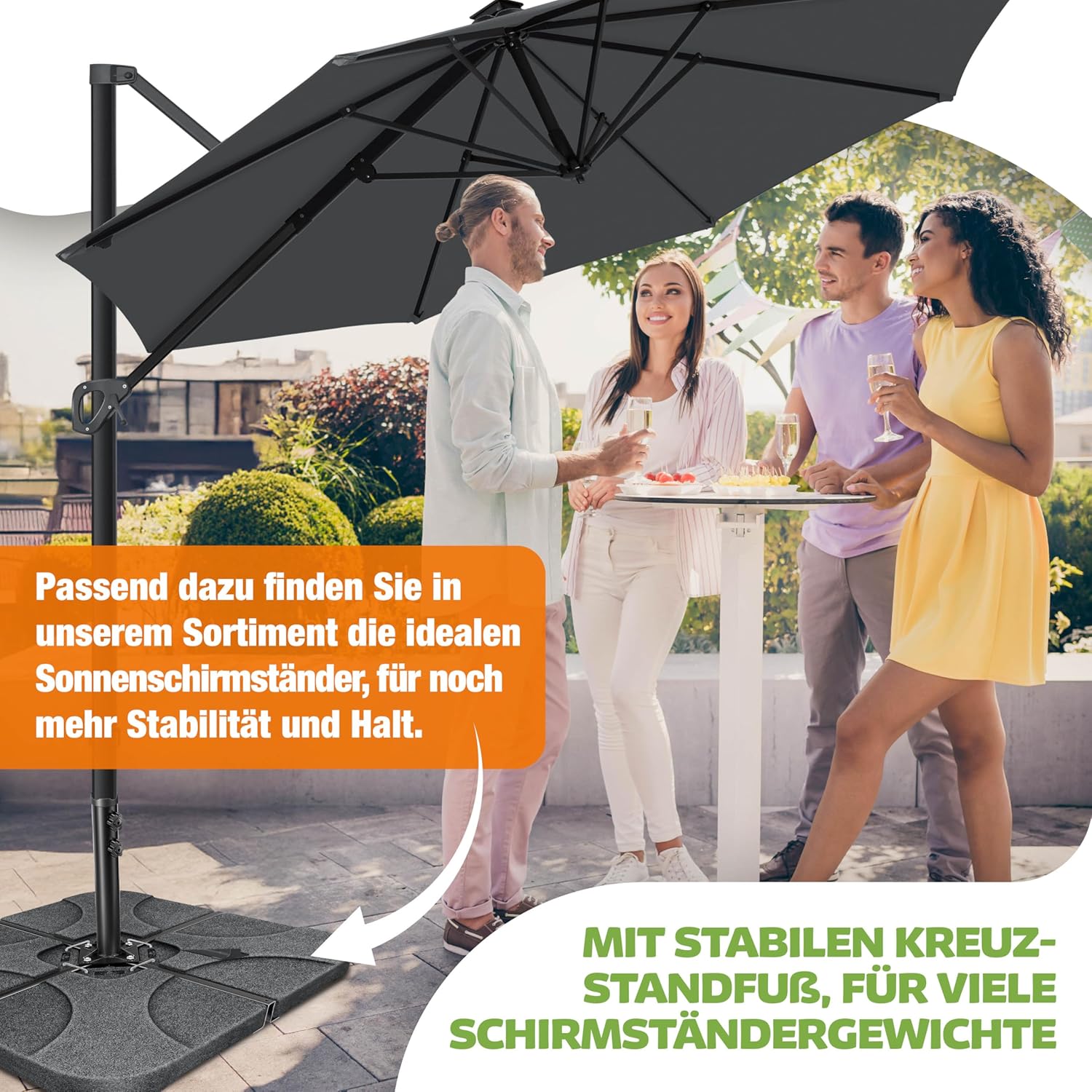 KESSER® Sonnenschirm Ampelschirm SUN Rund XL Ø330 cm Inkl. Abdeckung, 7-Fach Verstellbar Drehbar Neigbar Kippbar Groß 360° Drehbar Gartenschirm mit Kurbel Sonnenschutz UV50+ Anthrazit — Ansicht 6