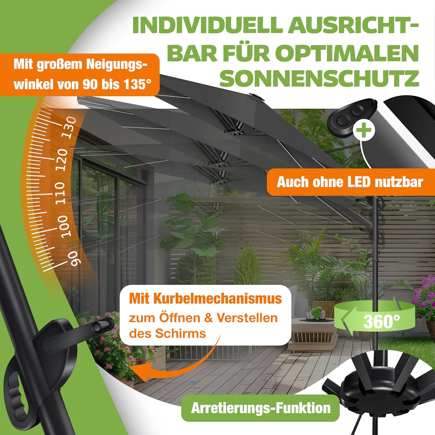 KESSER® Sonnenschirm Doppelsonnenschirm 4,6m x 2,7m | Ampelschirm Abdeckung & Windsicherung mit Kurbel & Ständer | Kurbelschirm Aluminium wasserabweisend | Neigbar Kippbar 360° Drehbar — Ansicht 5