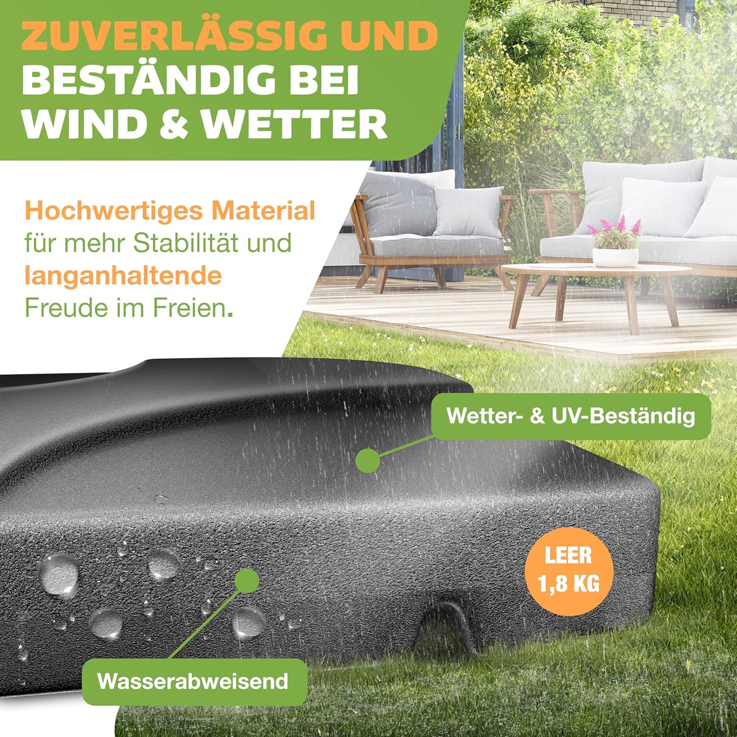 KESSER® Sonnenschirmständer 4-teilig Schirmgewicht Schirmständer für Ampelschirm Bodenkreuz 60 Liter / 80 kg befüllbar mit Wasser oder Sand Inkl. Metallverbinder Ampelschirmständer Kunststoff, — Ansicht 4