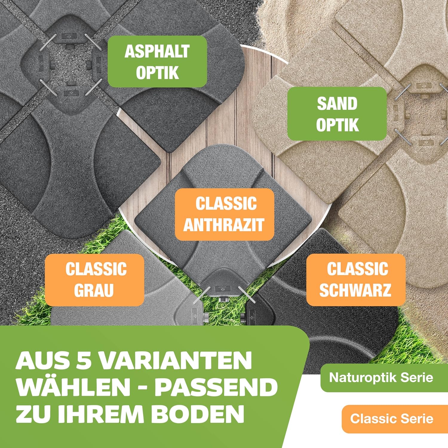 KESSER® Sonnenschirmständer 4-teilig Schirmgewicht Schirmständer für Ampelschirm Bodenkreuz 60 Liter / 80 kg befüllbar mit Wasser oder Sand Inkl. Metallverbinder Ampelschirmständer Kunststoff, — Ansicht 6