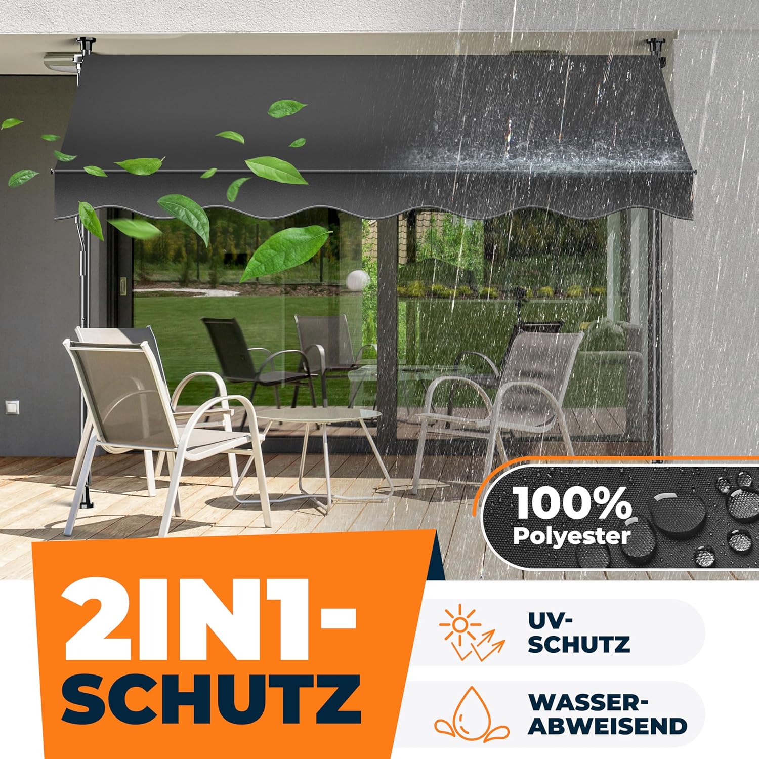 KESSER® Sonnenschutz Markise manuell ausziehbar 300cm | Sonnensegel UV Schutz Sonnenschutz | Klemmmarkise für Outdoor, Terrasse, Balkon, Garten höhenverstellbar ohne Bohren, Anthrazit — Ansicht 4