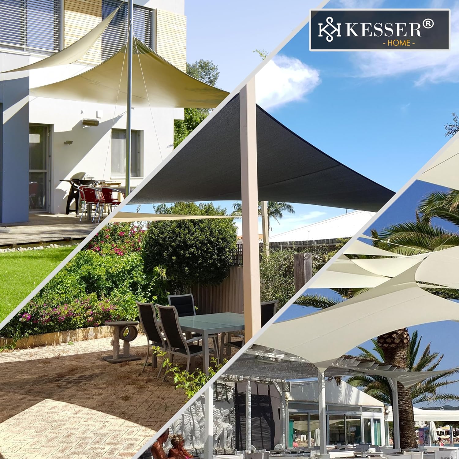 KESSER® Sonnensegel Sonnenschutz Windschutz | wasserabweisend & windabweisend | 5-Fach quer vernäht robust & stabil Schattenspender Garten Balkon Terrasse | Rechteck Creme 2x2 m HDPE — Ansicht 3