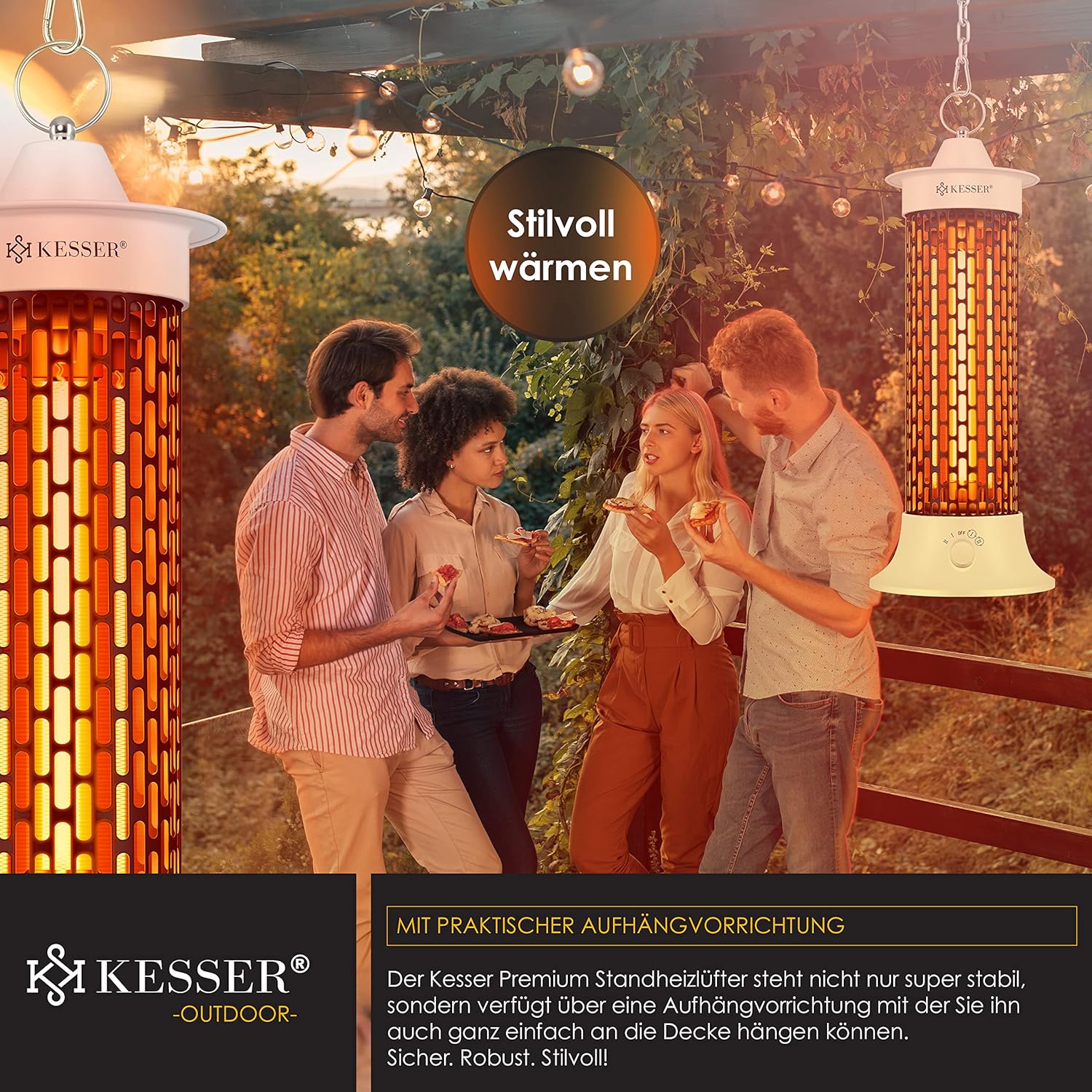 KESSER® Standheizstrahler Infrarotheizung, 1200W Heizstrahler Energieeffiziente Heizung Innenraum mit 360° Oszillation, Infrarotheizung Standgerät, Elektroheizung IP55, Terrassen-Heizstrahler, Weiß — Ansicht 3