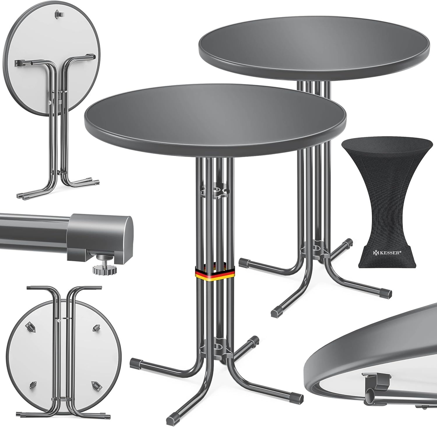 KESSER® Stehtisch klappbar 2er Set Ø80cm rund, Gastro Bistrotisch Hochtisch Cocktail Stehtisch + Husse, Klapptisch Partytisch für Garten/Balkon/Events/Gastronomie, wetterfest, In- & Outdoor, Anthrazit