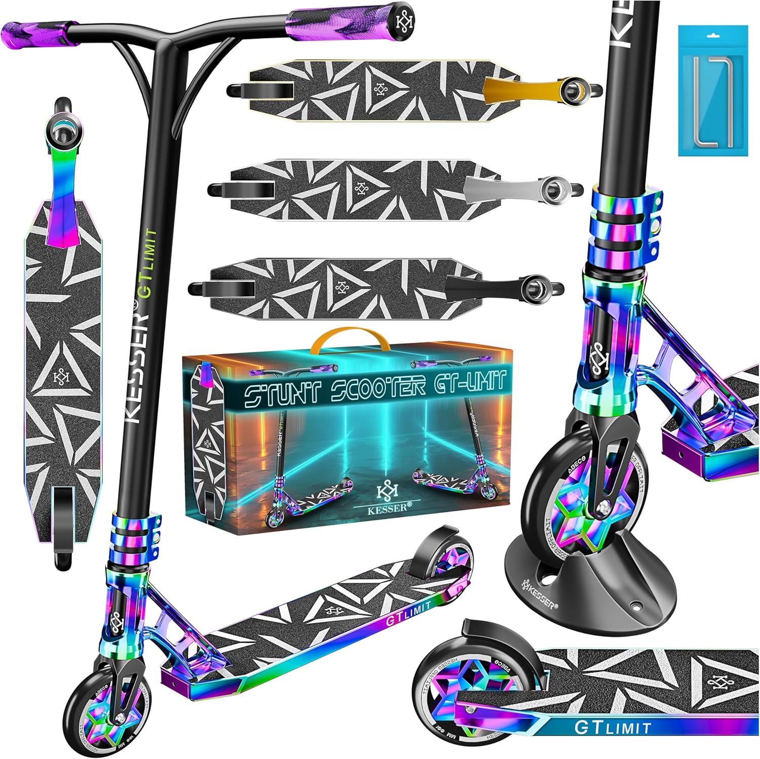 KESSER® Stunt Scooter GT-Limit 360° Lenkung Funscooter Stuntscooter mit Ständer ABEC 9 Kugellagern, 110 mm PU Räder, Kickscooter Tretroller Cityroller Trick Roller für Kinder Erwachsene