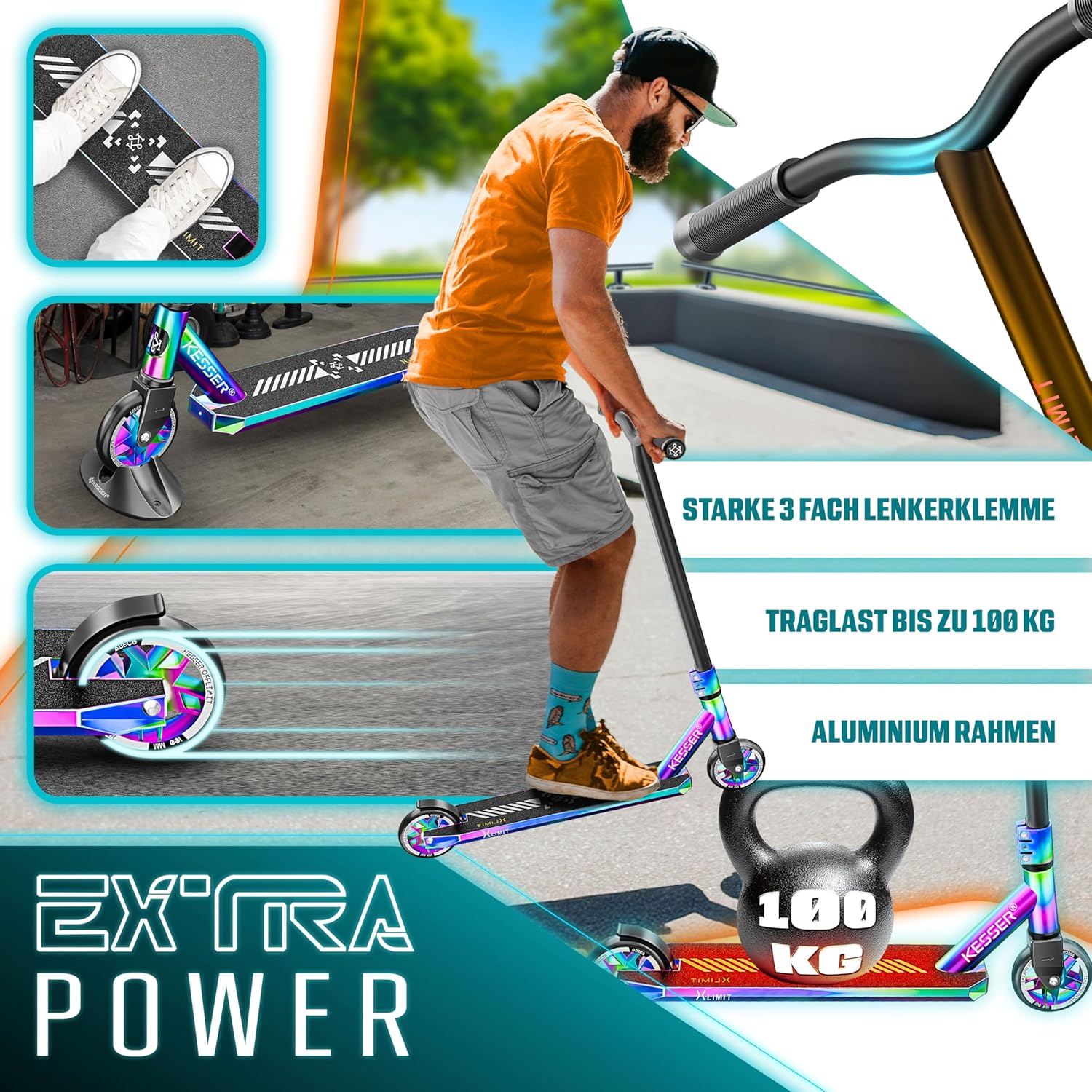 KESSER® Stunt Scooter X-Limit-Pro 360° Lenkung Funscooter Stuntscooter mit Ständer ABEC 9 Kugellagern, 110mm PU Räder, Kickscooter Tretroller Cityroller Trick Roller für Kinder Erwachsene — Ansicht 5