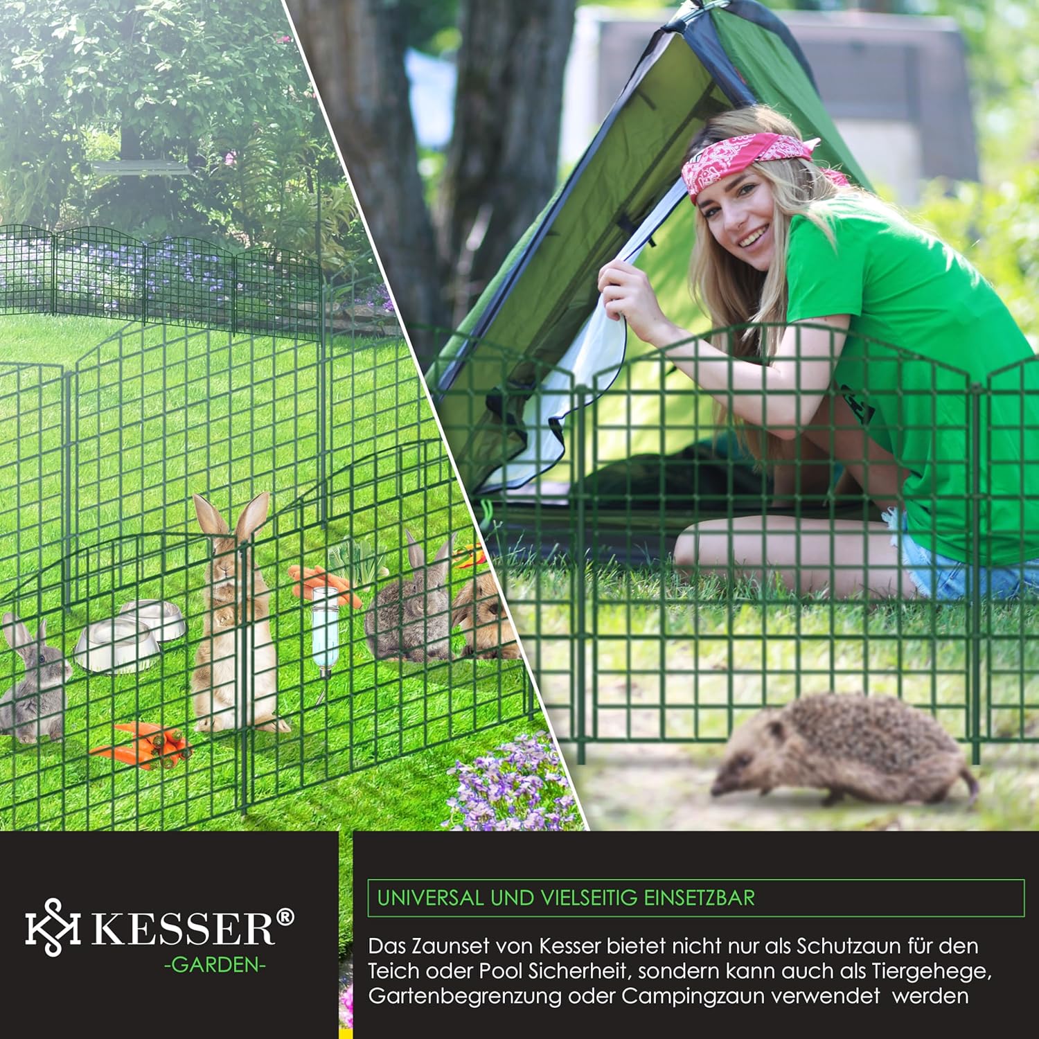KESSER® Teichzaun Gartenzaun Steckzaun Komplettset Metall 10x Oberbogen Rund Inkl. Handschuhe, 2x Hammer + 12 Befestigungsstäben, Zaun zum stecken für Garten, Gitterzaun Set Freigehege für Tiere — Ansicht 4