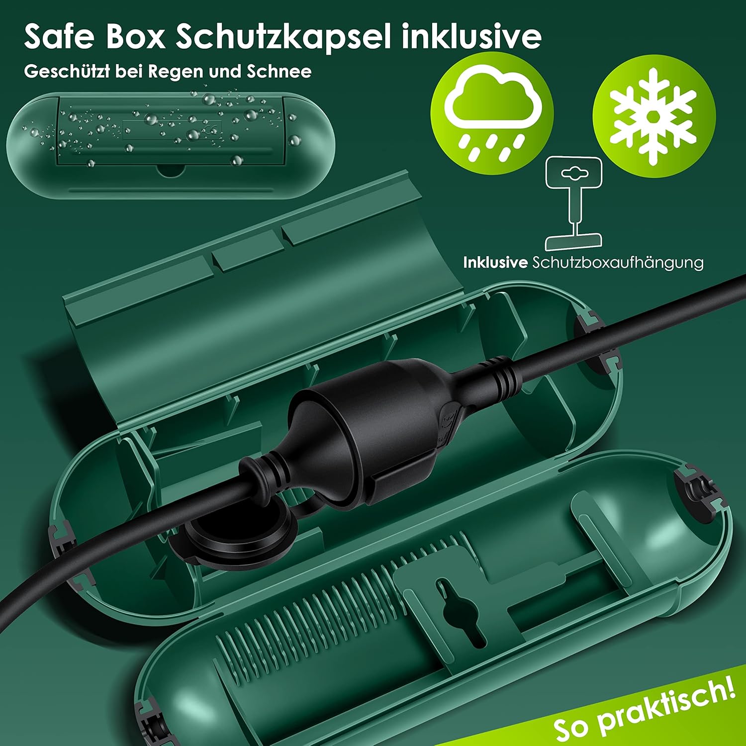 KESSER® Verlängerungskabel 50m mit Schutzkappe Outdoor - für Innenbereich Außenbereich - Verlängerung Stromkabel – 230 V IP44 - mit Schuko Stecker - Schutzkontakt Baustellenkabel Schutzkontaktstecker — Ansicht 4