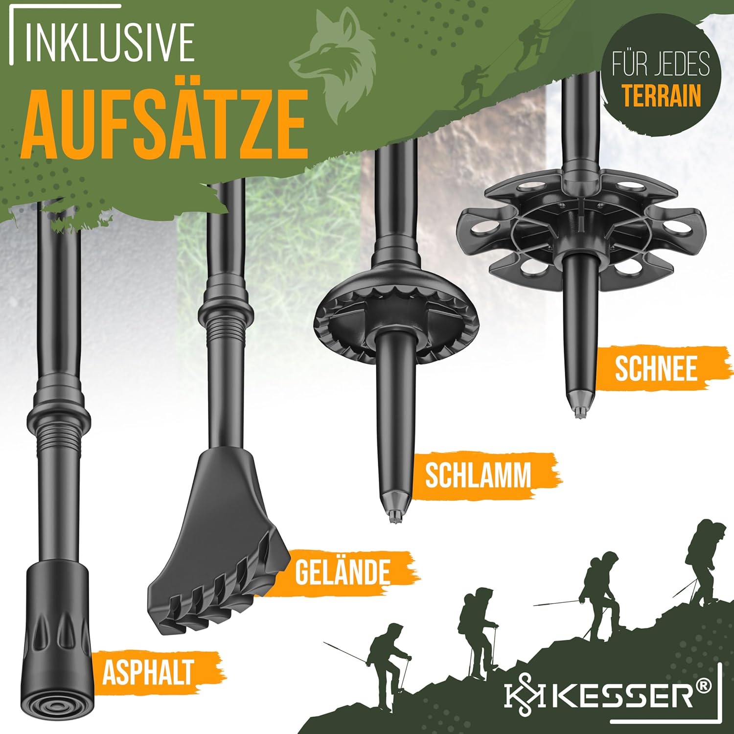 KESSER® Wanderstöcke Aluminium oder Carbon mit Korkgriff | Nordic Walking Stöcke für Damen & Herren faltbar oder Teleskop Trekkingstöcke zum Wandern, Trekking, Skitour & Bergsport inkl. Camping-Licht — Ansicht 2